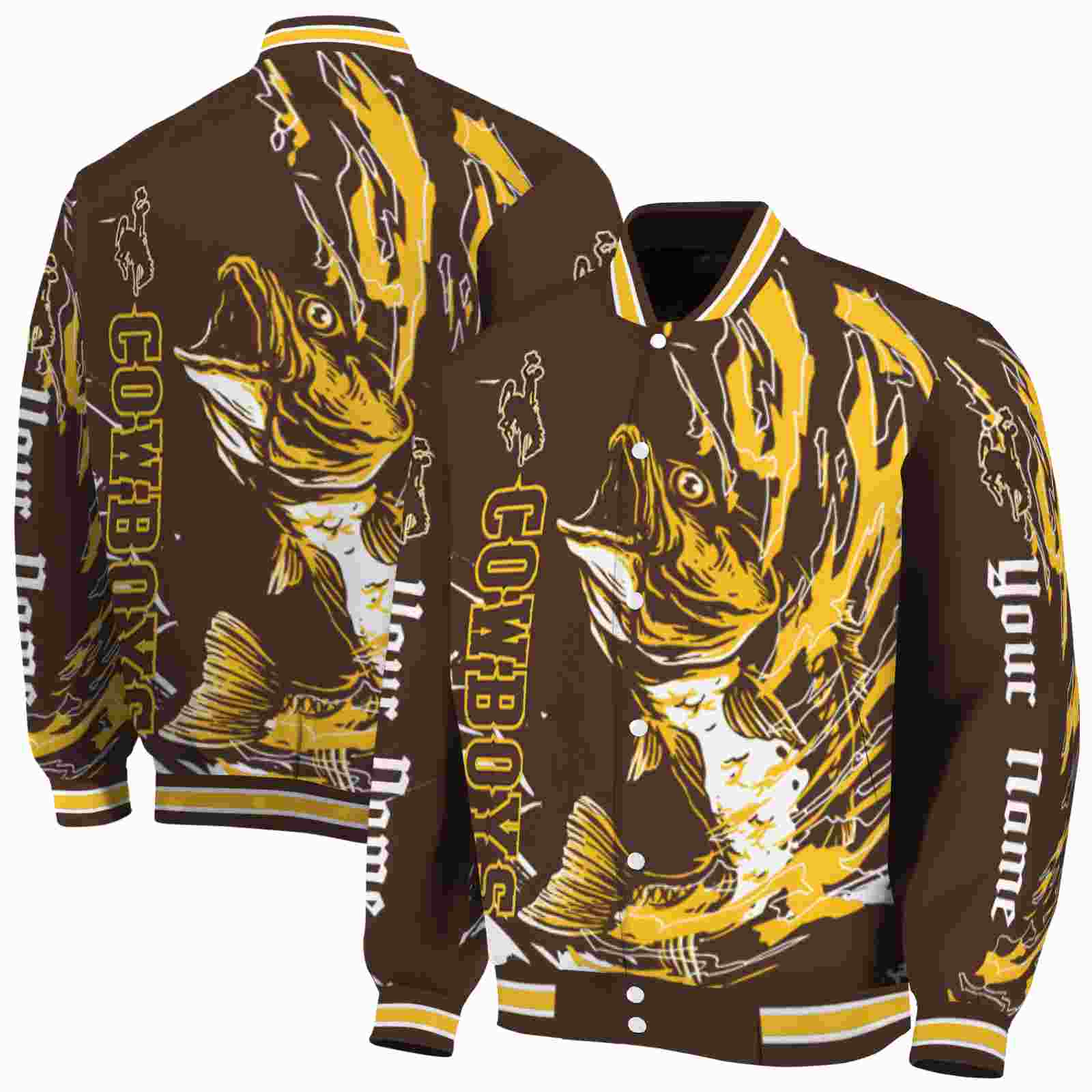 NcaaCustomized Wyoming Cowboys Fishing Passion Brown White Custom Baseball Jacket Sport Fans Gear