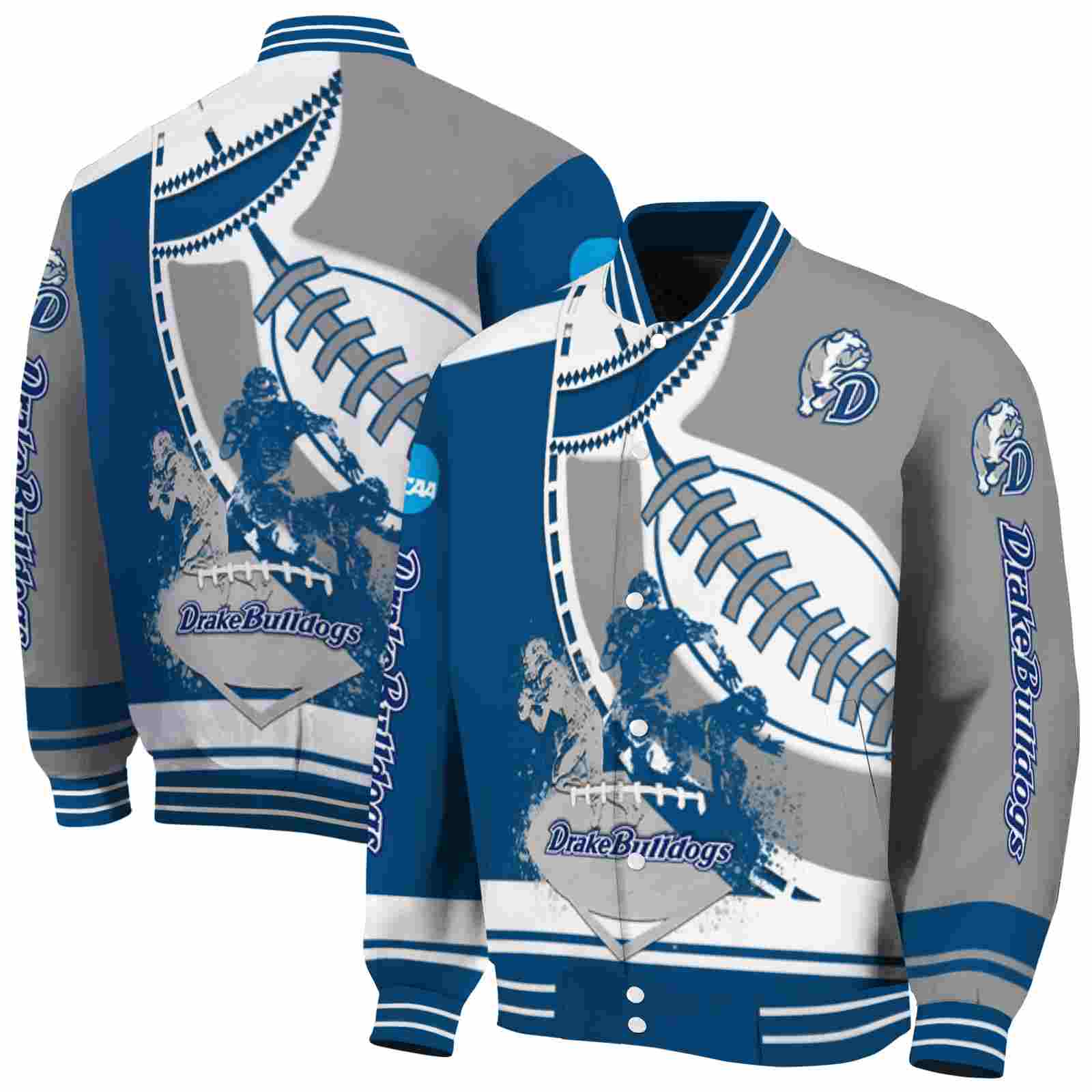 NcaaDrake Bulldogs Baseball Stitching Gray White Custom Baseball Jacket Sport Fans Gear