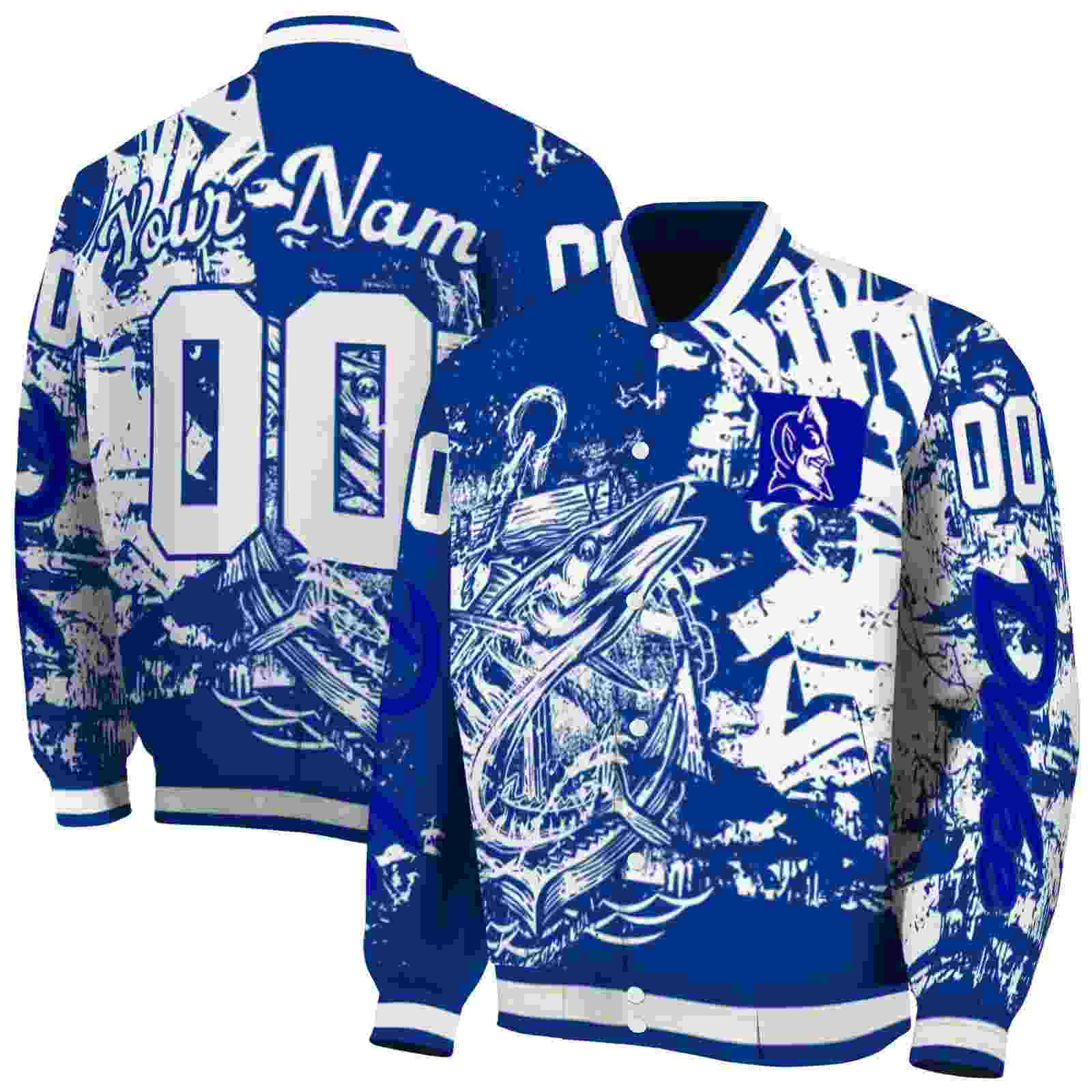 NcaaDuke Blue Devils Fishing Art Blue Custom Baseball Jacket Sport Fans Gear