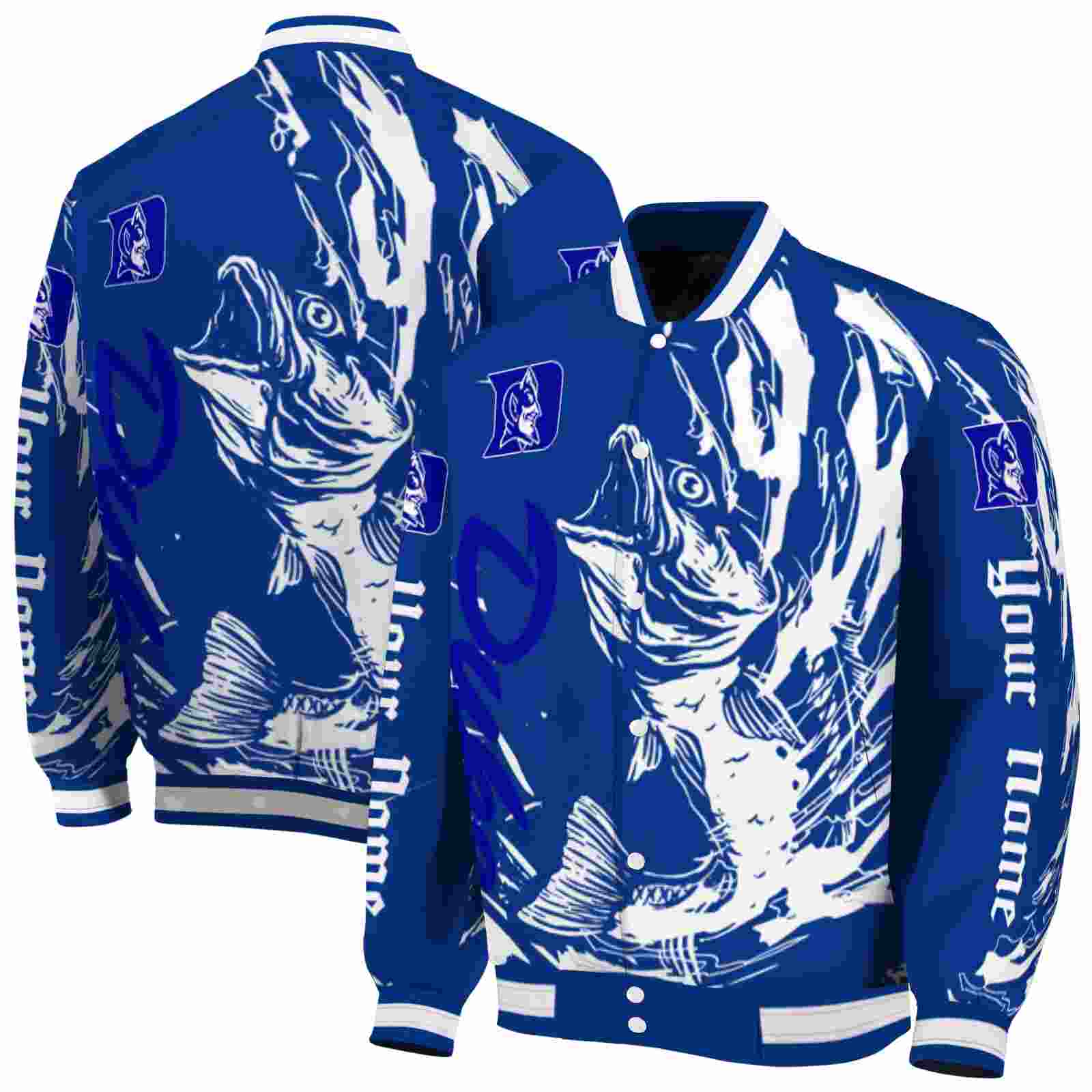 NcaaDuke Blue Devils Fishing Passion Blue White Custom Baseball Jacket Sport Fans Gear