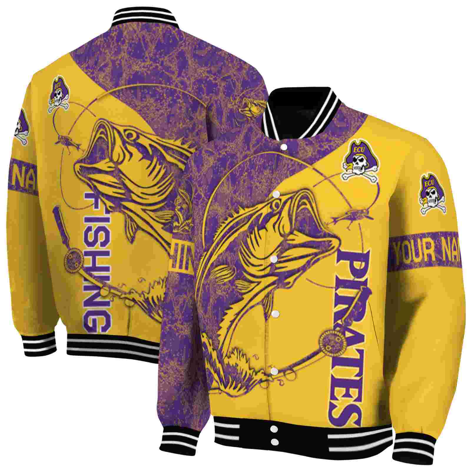 NcaaEast Carolina Pirates Fishing Rod Gold Custom Baseball Jacket Sport Fans Gear