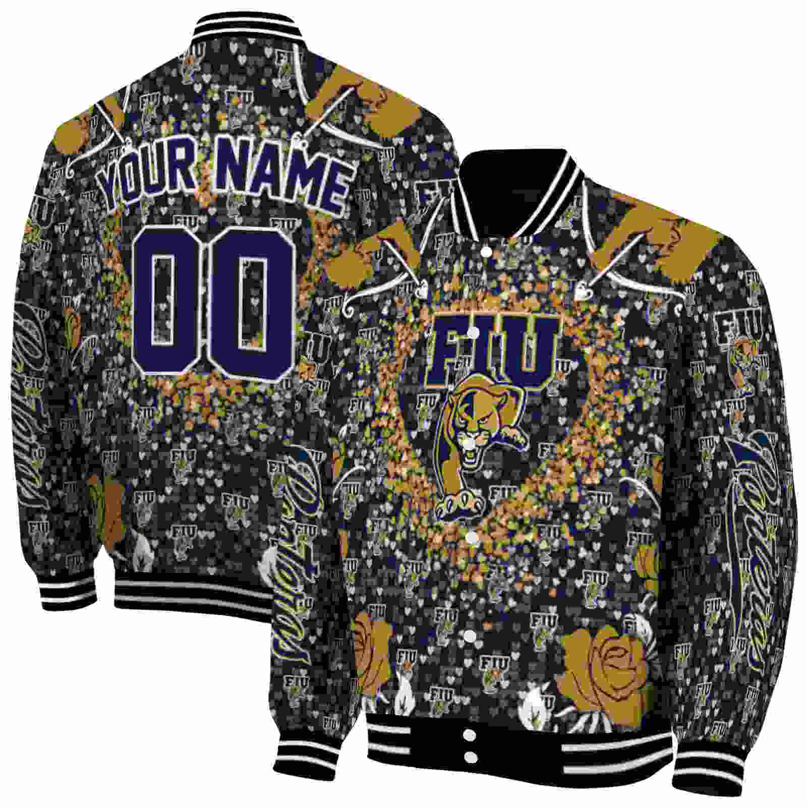 NcaaFIU Panthers Heart Explosion Blue Custom Baseball Jacket Sport Fans Gear
