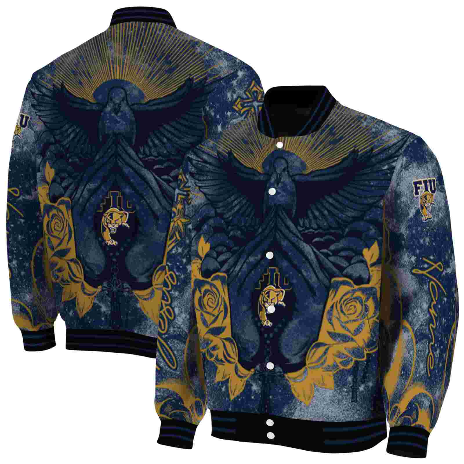 NcaaFIU Panthers Praying Hands Blue Custom Baseball Jacket Sport Fans Gear