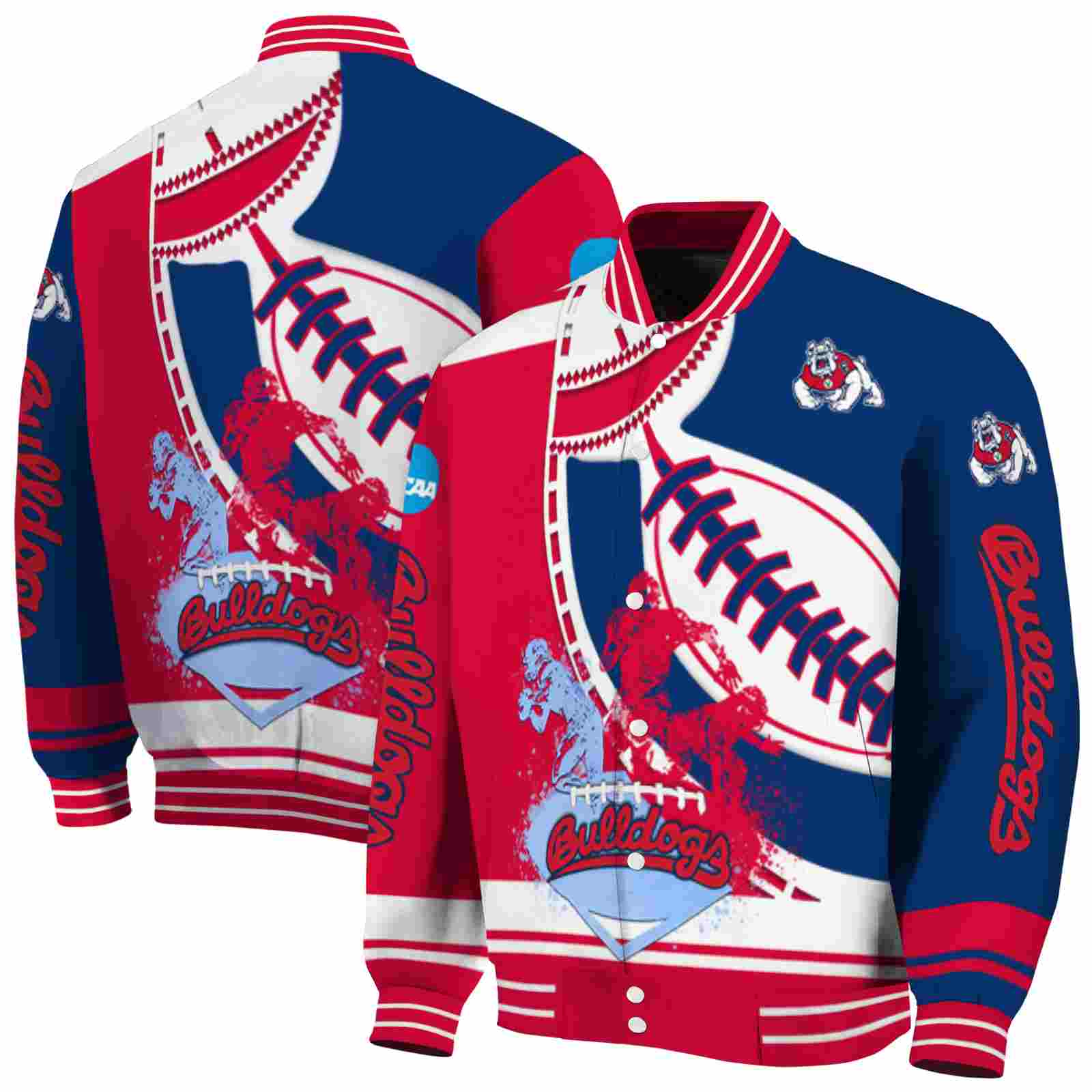 NcaaFresno State Bulldogs Baseball Stitching Blue White Custom Baseball Jacket Sport Fans Gear