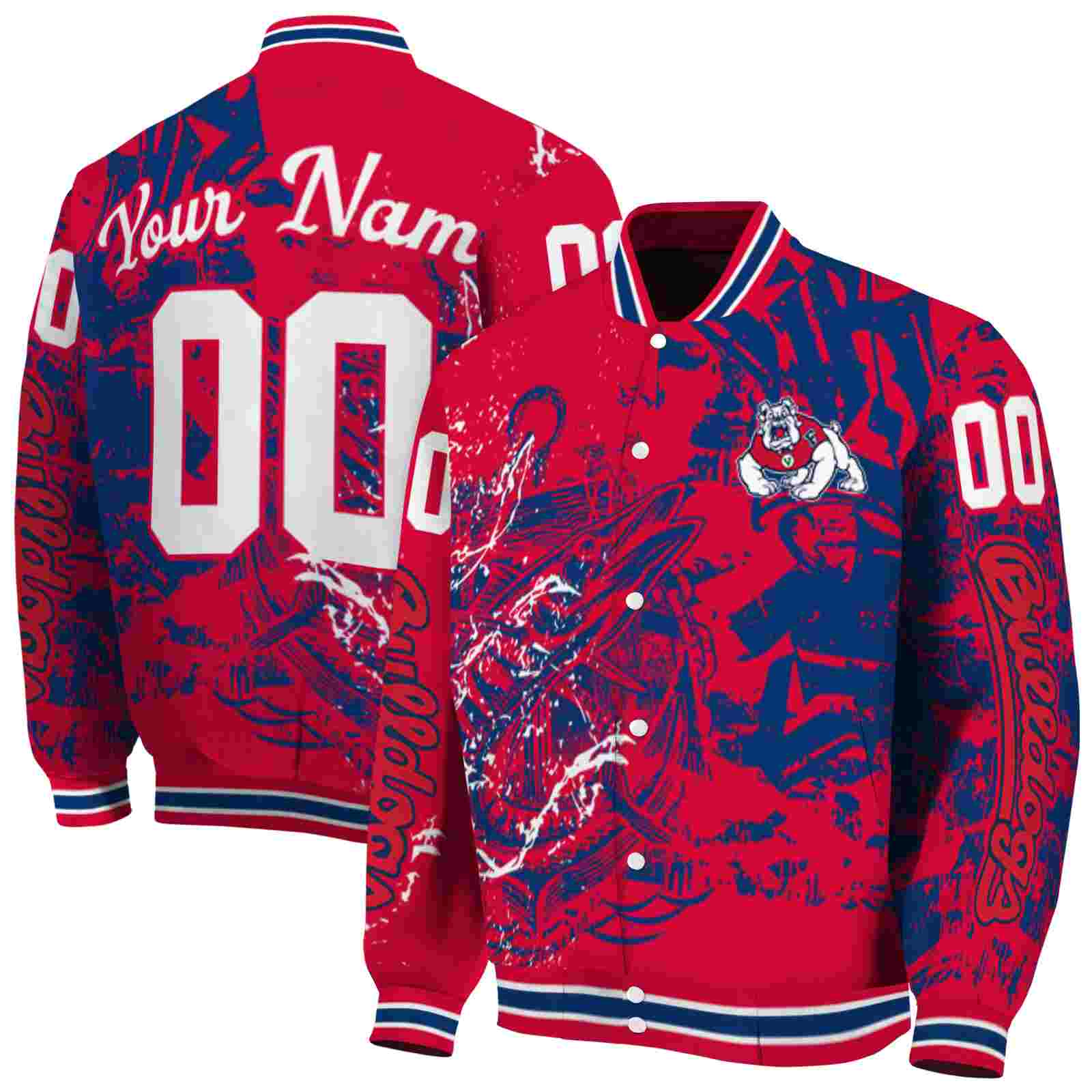 NcaaFresno State Bulldogs Fishing Art Red Custom Baseball Jacket Sport Fans Gear