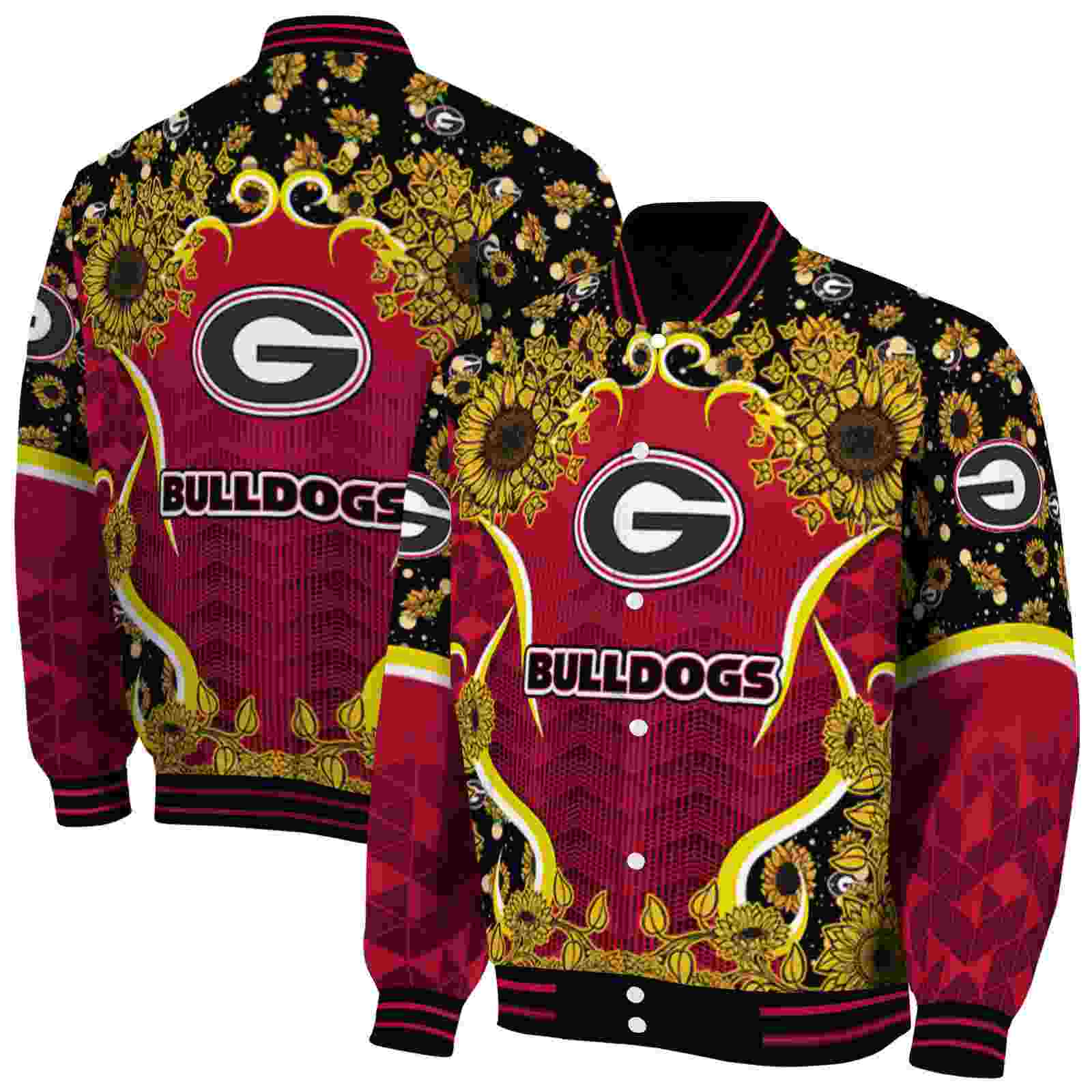 NcaaGeorgia Bulldogs SuNFL ower Bloom Red Yellow Custom Baseball Jacket Sport Fans Gear