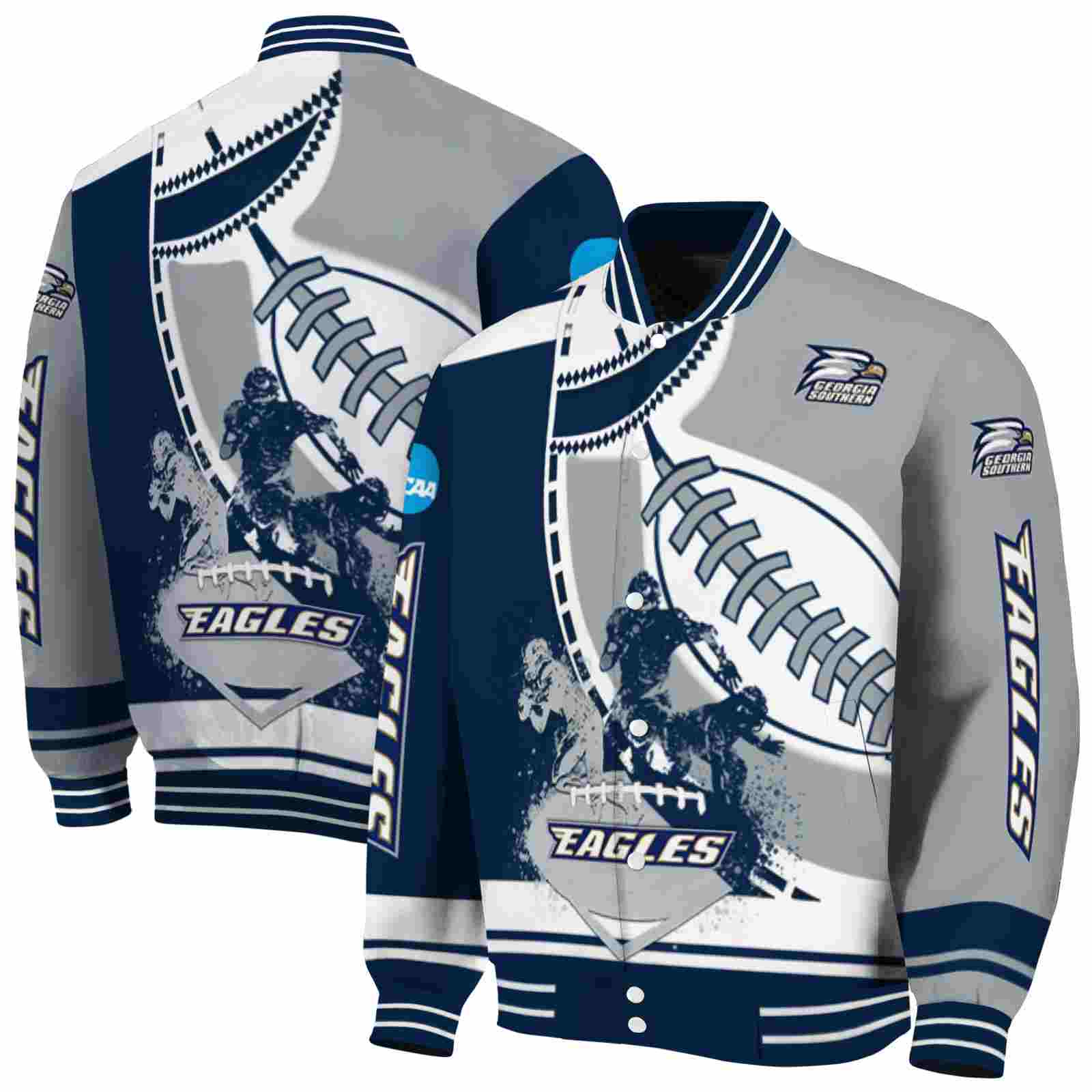 NcaaGeorgia Southern Eagles Baseball Stitching Grey White Custom Baseball Jacket Sport Fans Gear