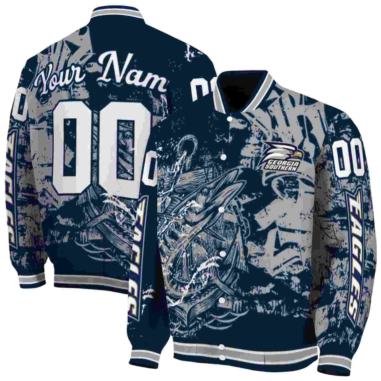 NcaaGeorgia Southern Eagles Fishing Art Blue Custom Baseball Jacket Sport Fans Gear
