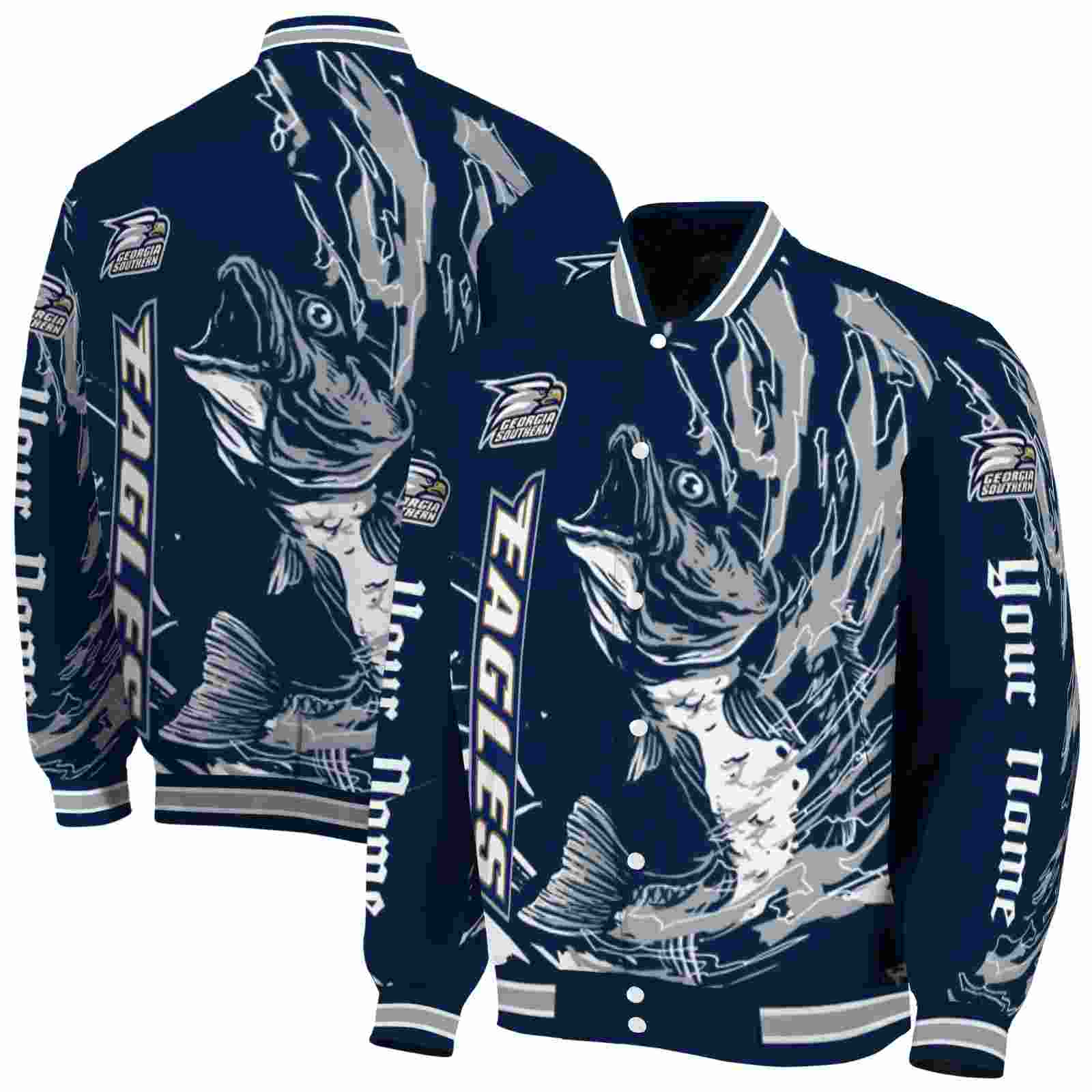 NcaaGeorgia Southern Eagles Fishing Passion Blue White Custom Baseball Jacket Sport Fans Gear