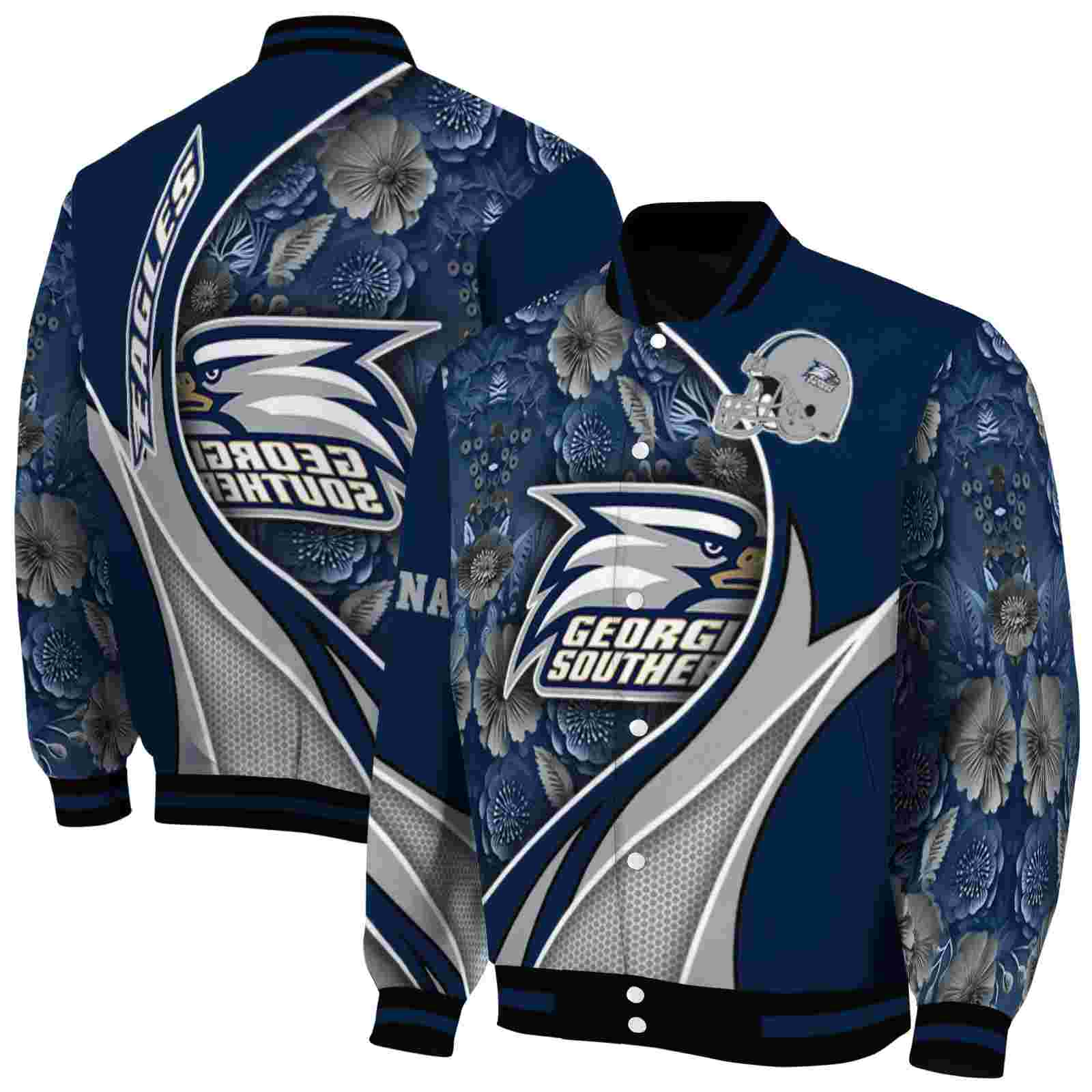 NcaaGeorgia Southern Eagles Floral Print Blue Custom Baseball Jacket Sport Fans Gear