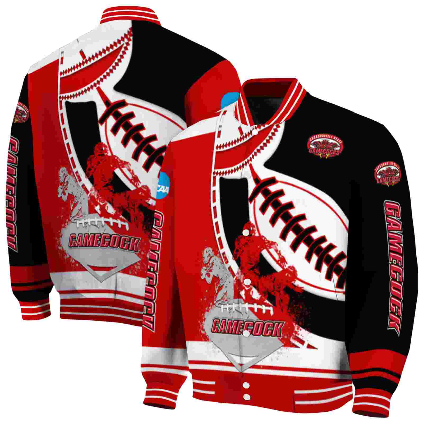NcaaJacksonville State Gamecocks Baseball Stitching Black White Custom Baseball Jacket Sport Fans Gear
