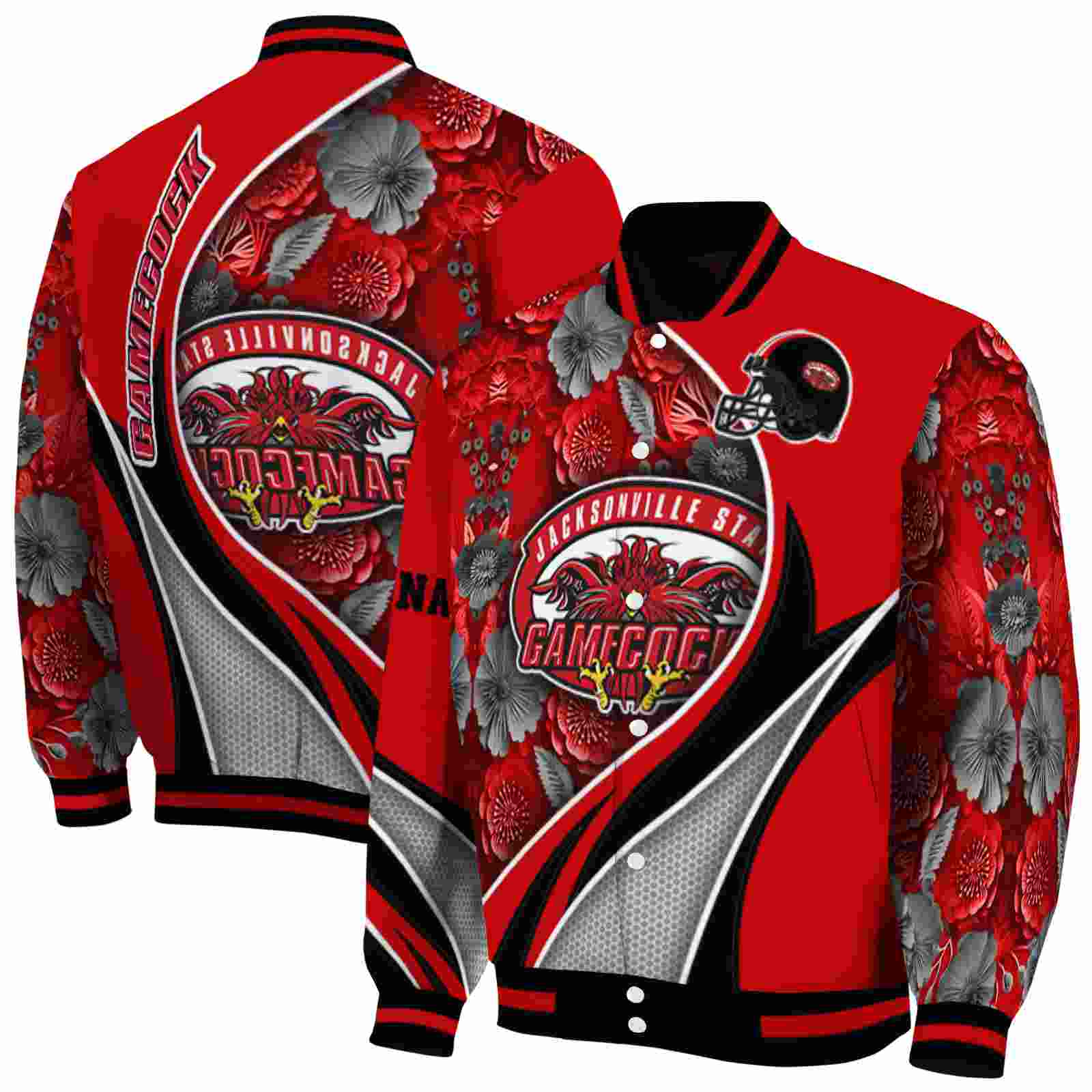 NcaaJacksonville State Gamecocks Floral Print Red Custom Baseball Jacket Sport Fans Gear