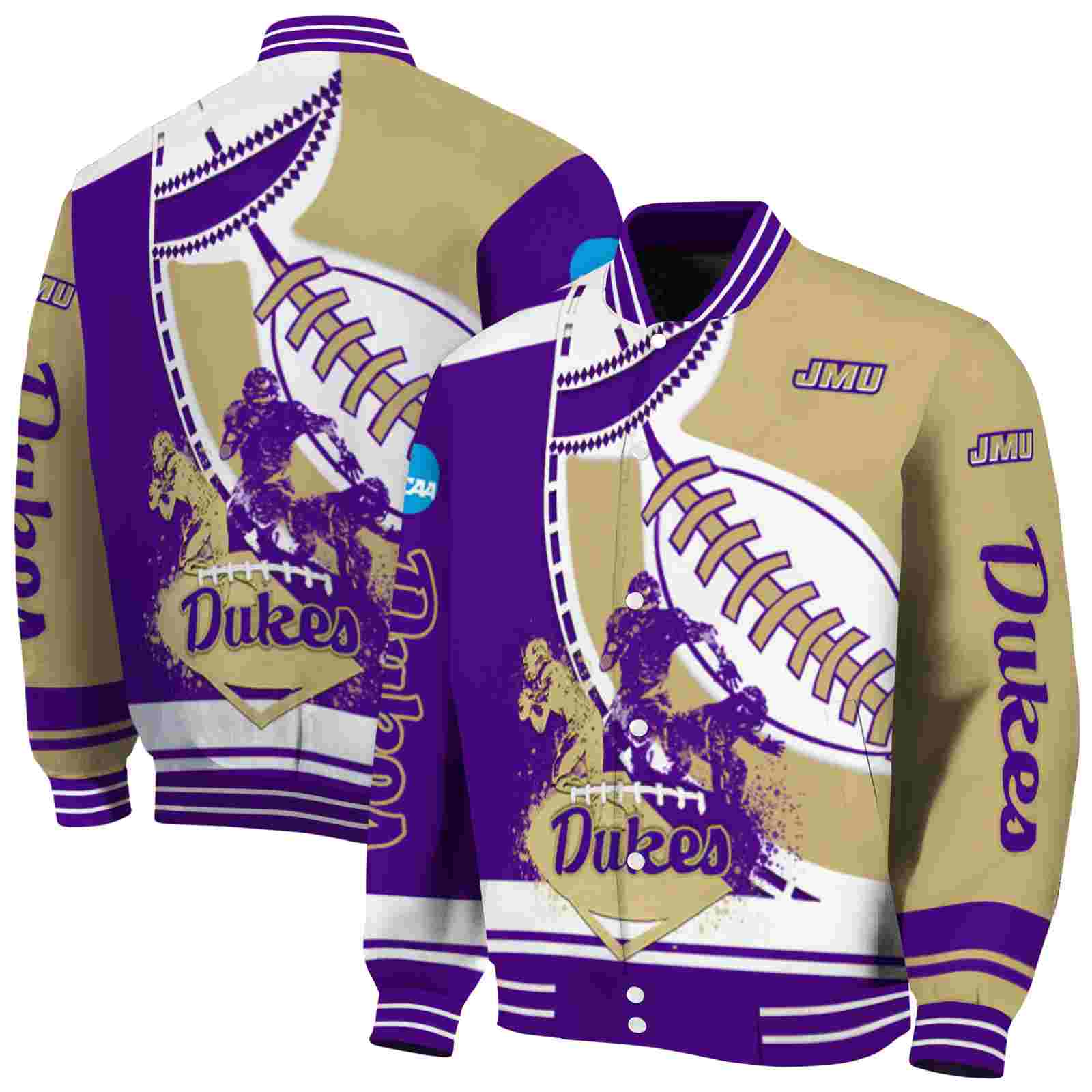 NcaaJames Madison Dukes Baseball Stitching Gold White Custom Baseball Jacket Sport Fans Gear