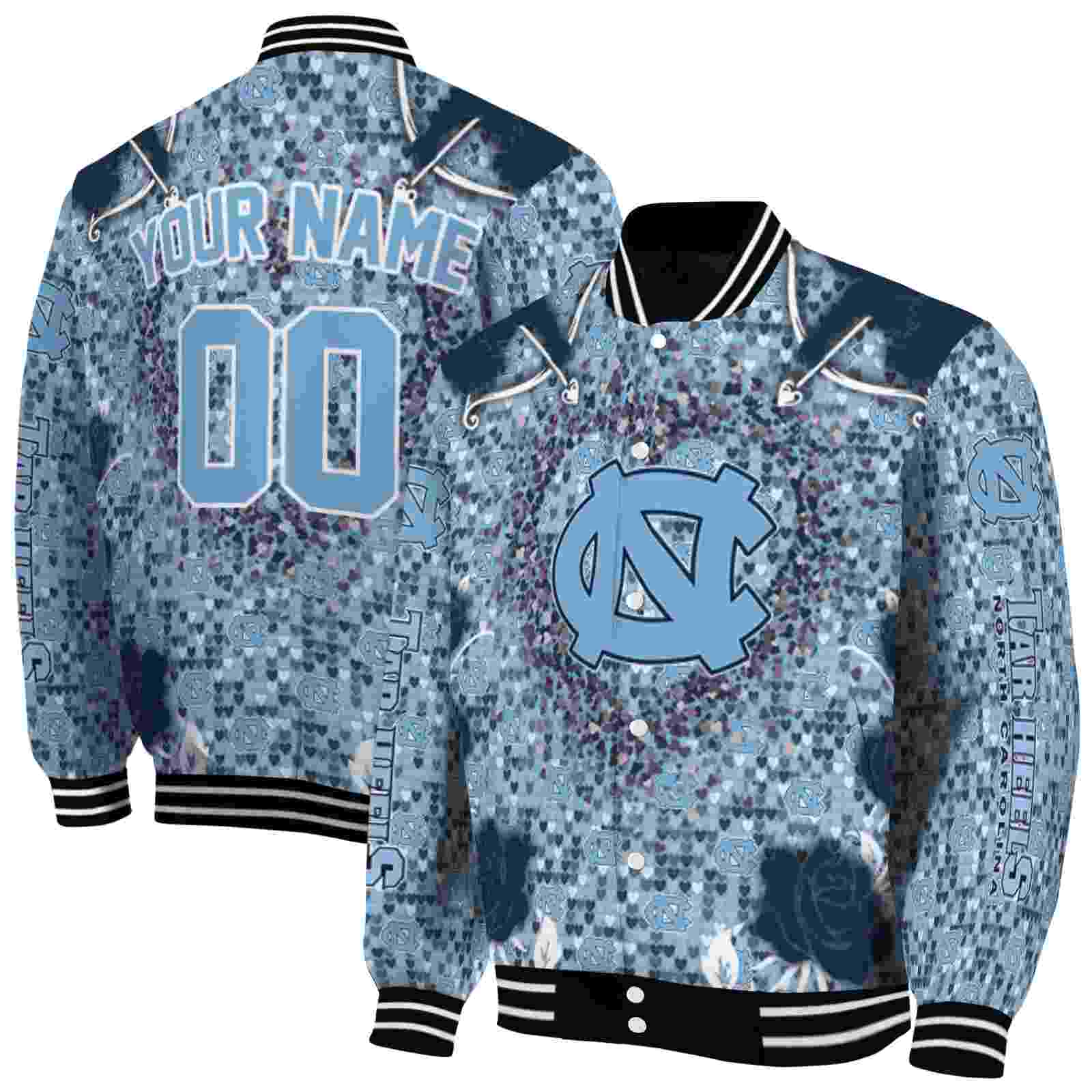 NcaaNorth Carolina Tar Heels Heart Explosion Light Blue Custom Baseball Jacket Sport Fans Gear