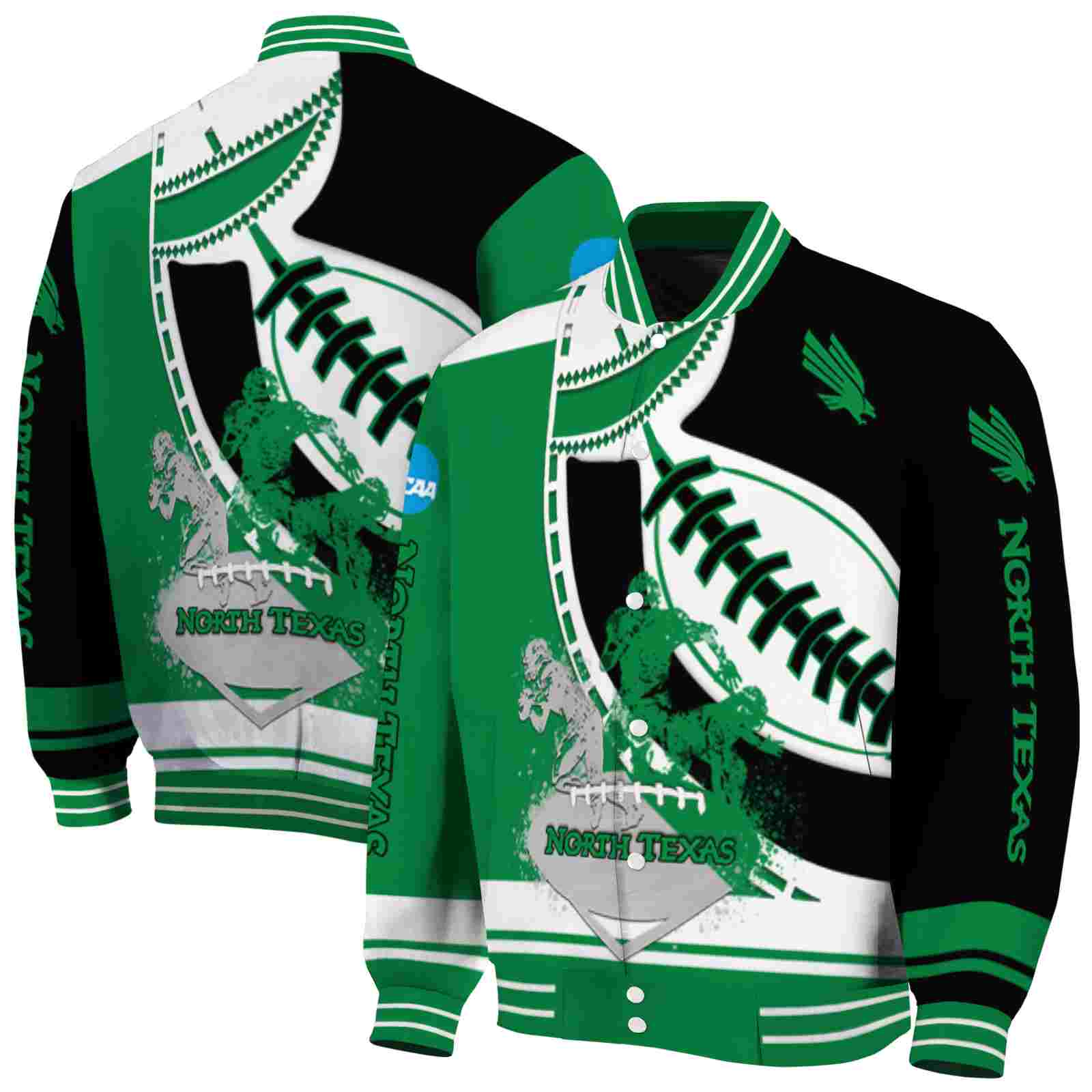 NcaaNorth Texas Mean Green Baseball Stitching Black White Custom Baseball Jacket Sport Fans Gear