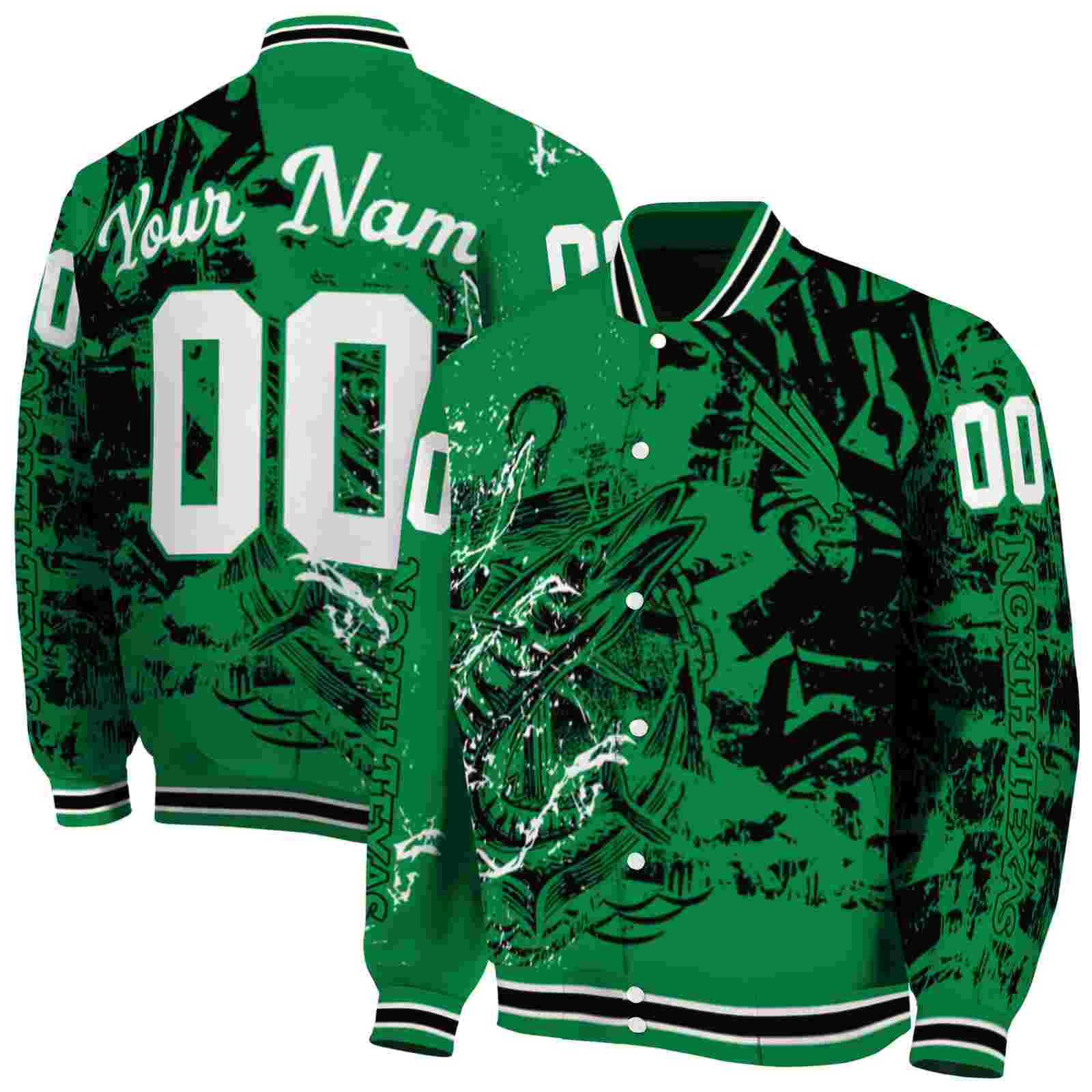 NcaaNorth Texas Mean Green Fishing Art Green Custom Baseball Jacket Sport Fans Gear