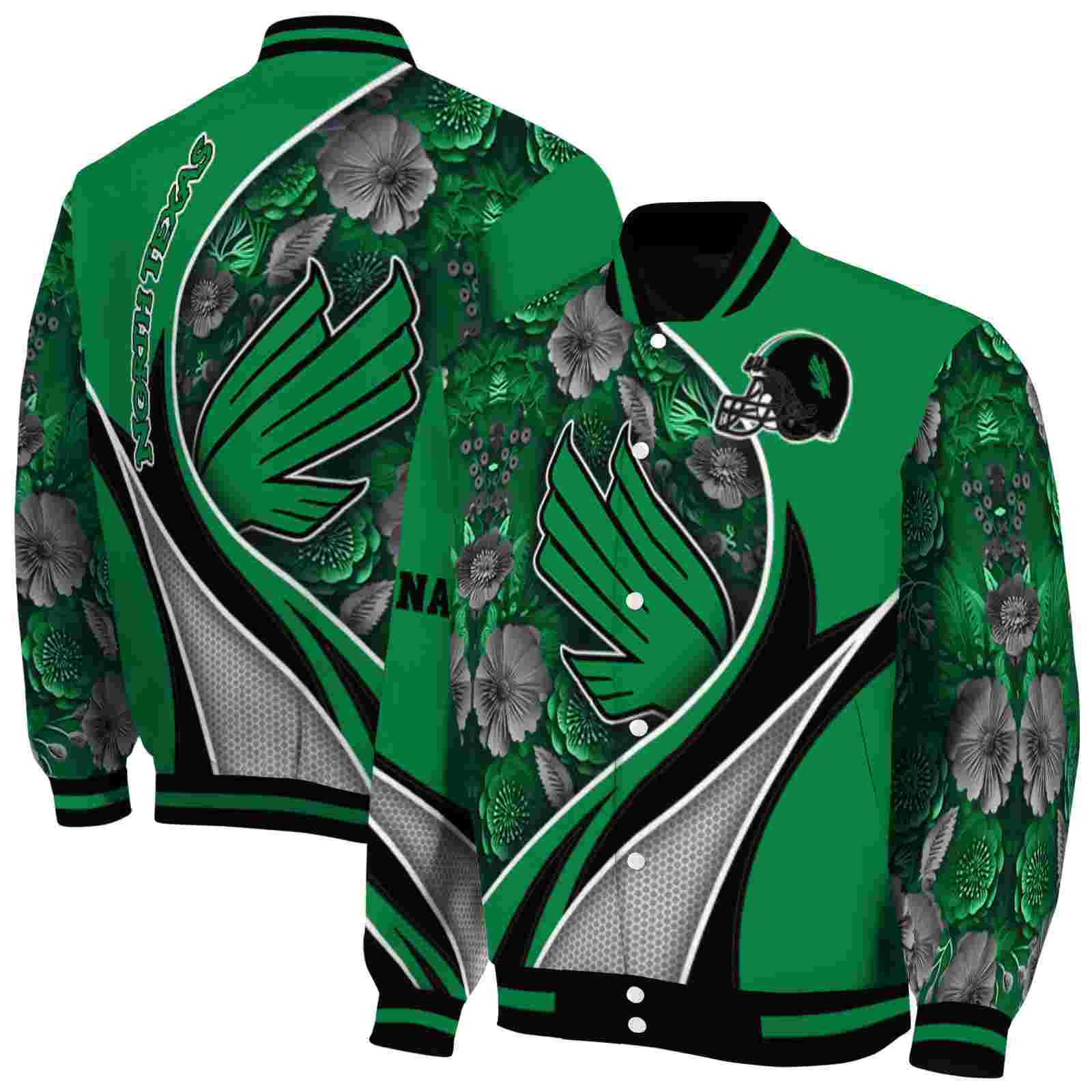 NcaaNorth Texas Mean Green Floral Print Green Custom Baseball Jacket Sport Fans Gear