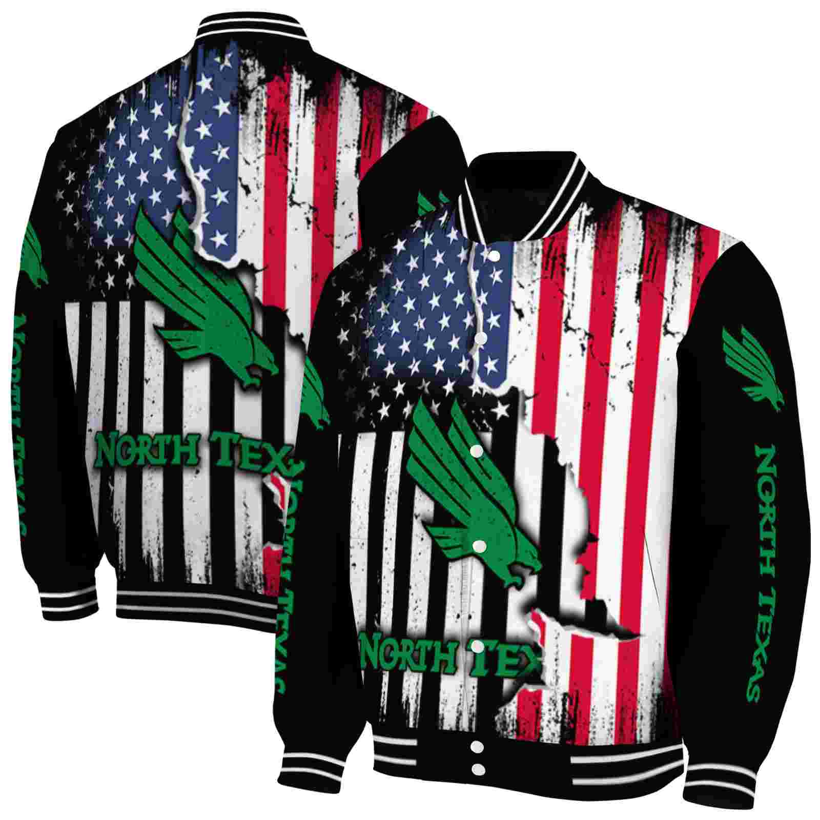 NcaaNorth Texas Mean Green Patriotic Theme Black Custom Baseball Jacket Sport Fans Gear