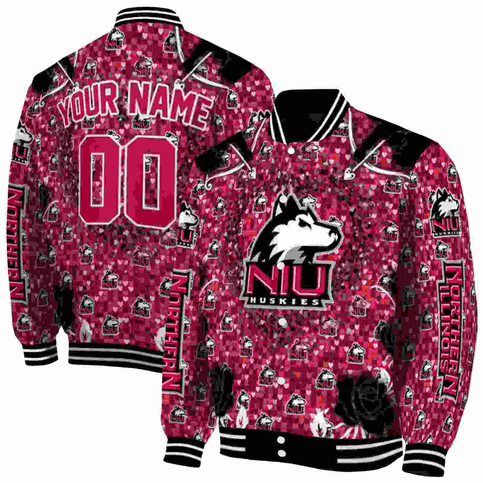 NcaaNorthern Illinois Huskies Heart Explosion Red Custom Baseball Jacket Sport Fans Gear