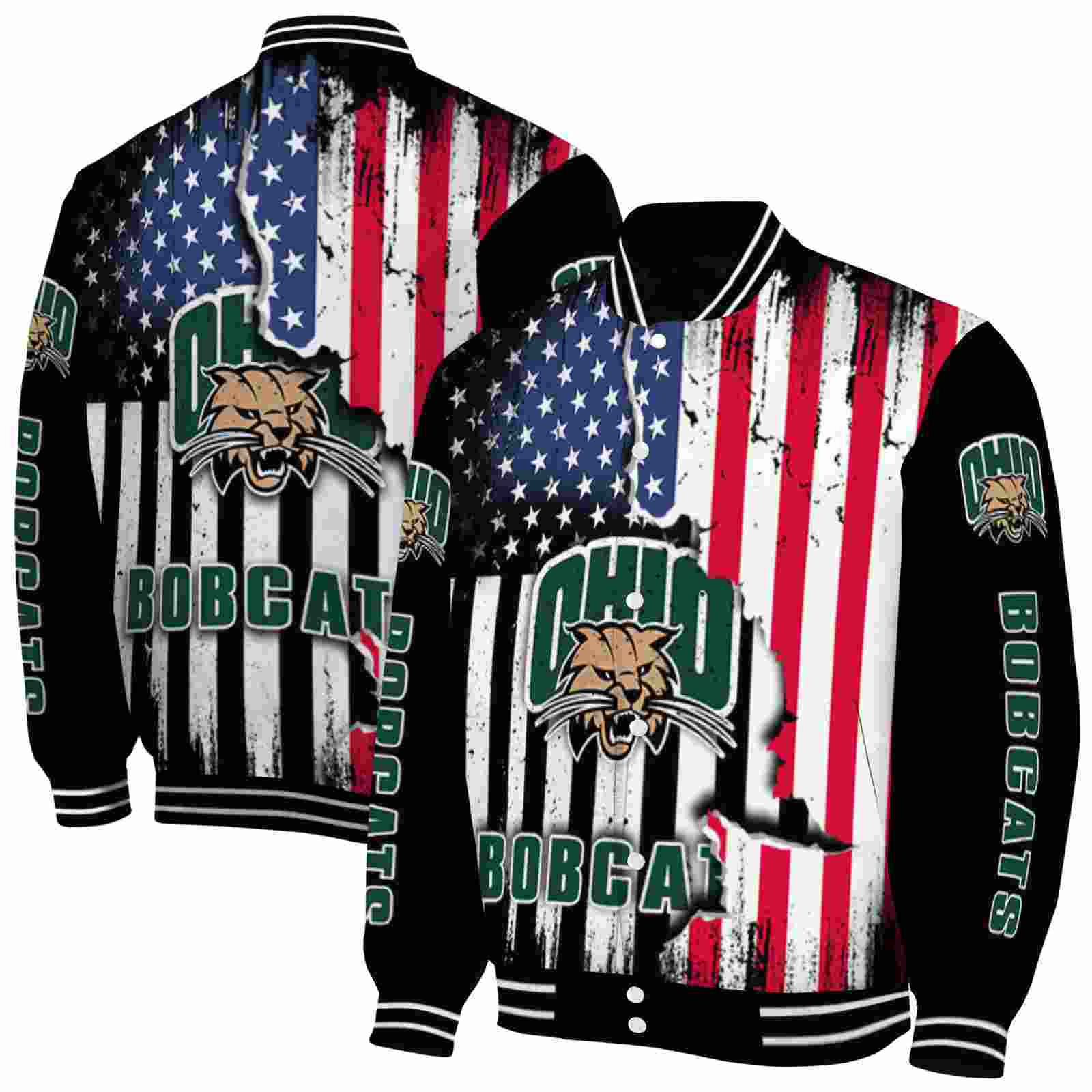 NcaaOhio Bobcats Patriotic Theme Black Custom Baseball Jacket Sport Fans Gear