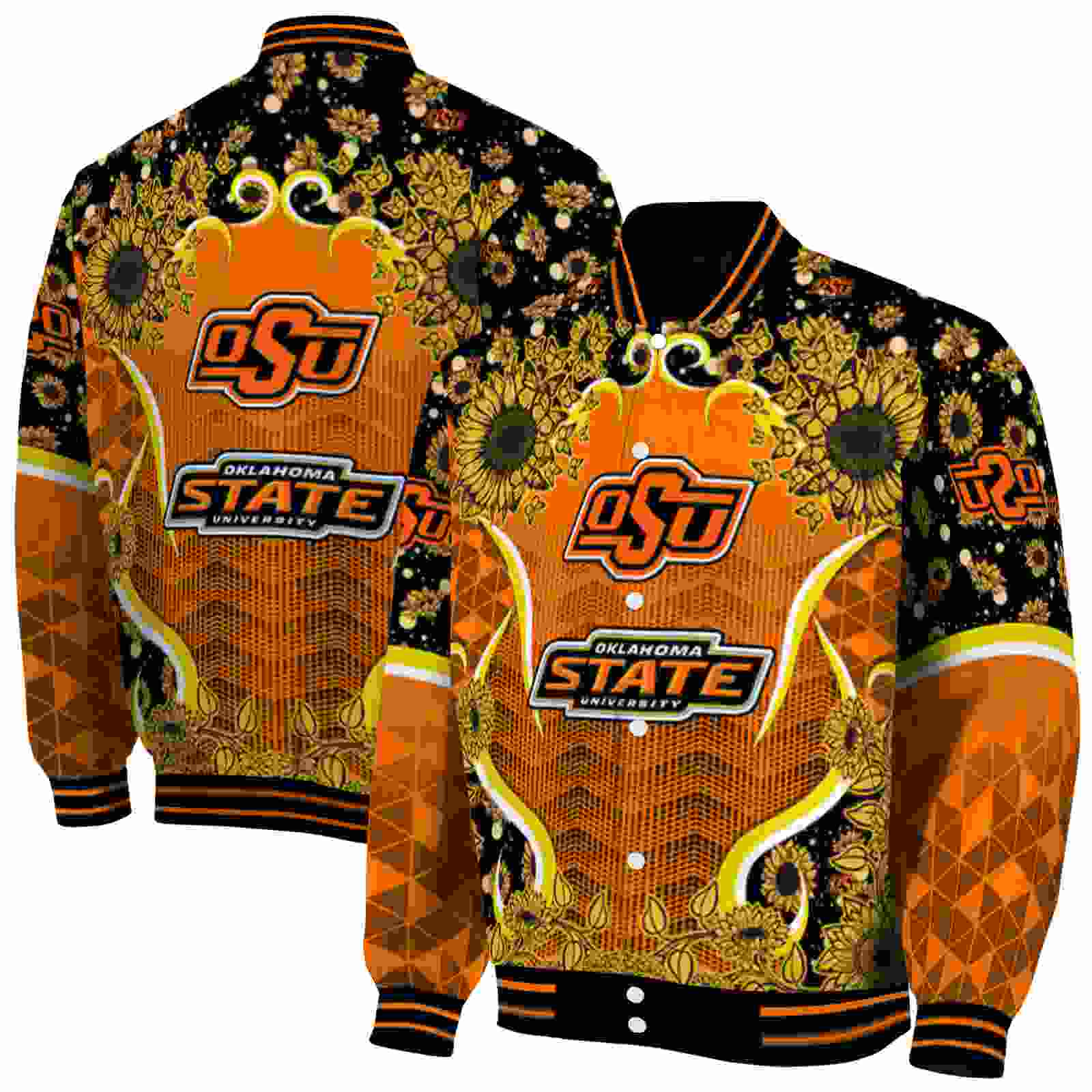 NcaaOklahoma State Cowboys SuNFL ower Bloom Orange Yellow Custom Baseball Jacket Sport Fans Gear