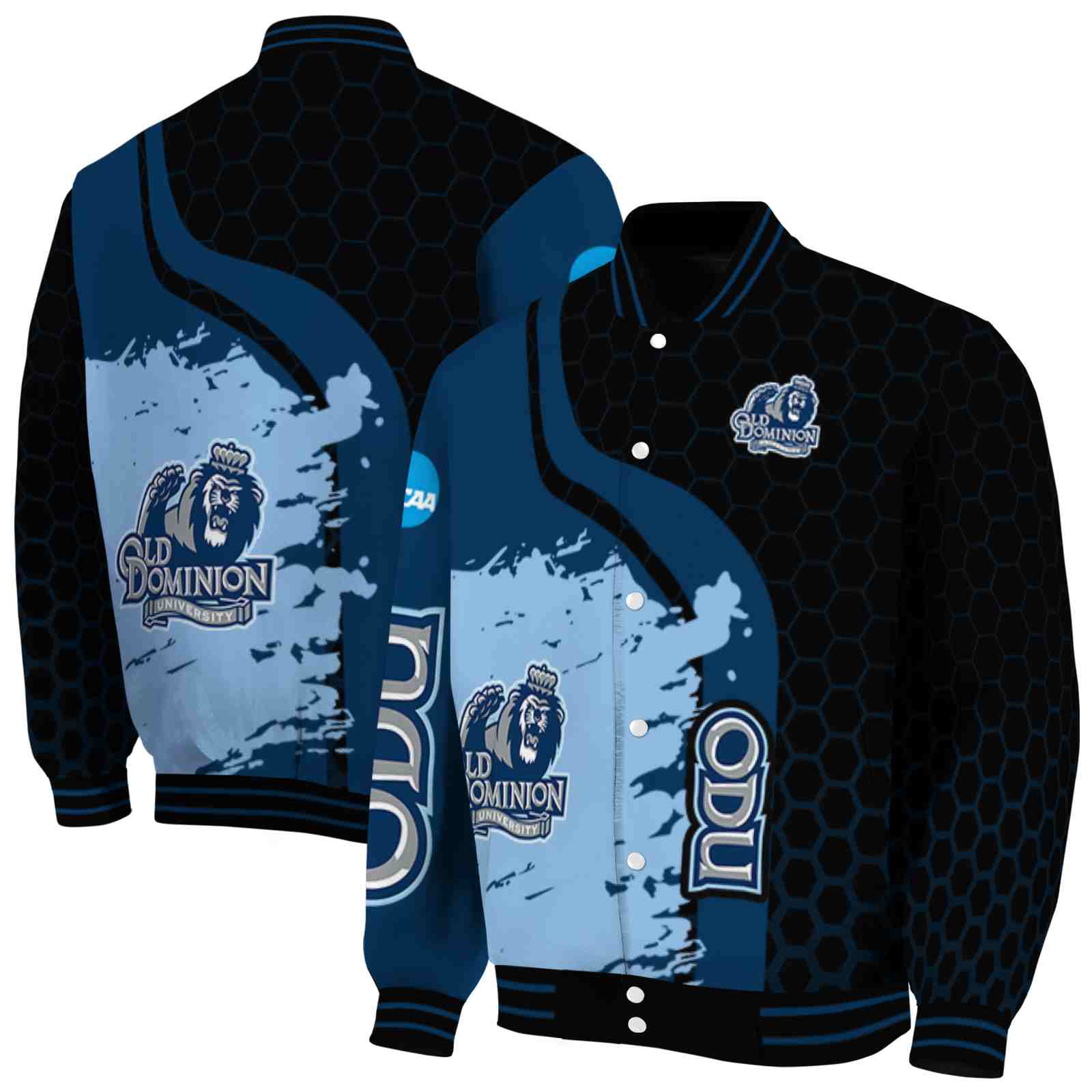 NcaaOld Dominion Monarchs Hexagonal Pattern Blue Black Custom Baseball Jacket Sport Fans Gear