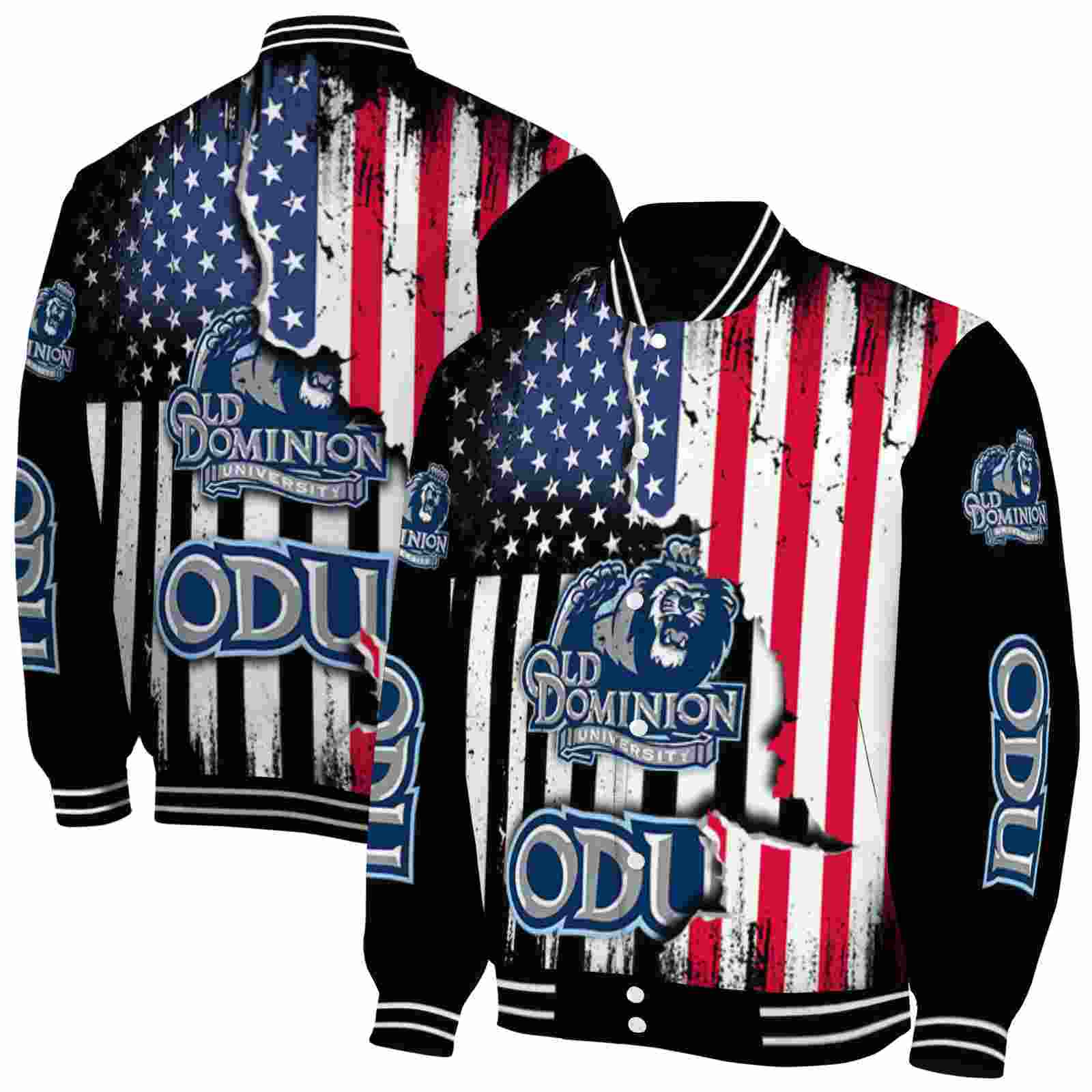 NcaaOld Dominion Monarchs Patriotic Theme Black Custom Baseball Jacket Sport Fans Gear