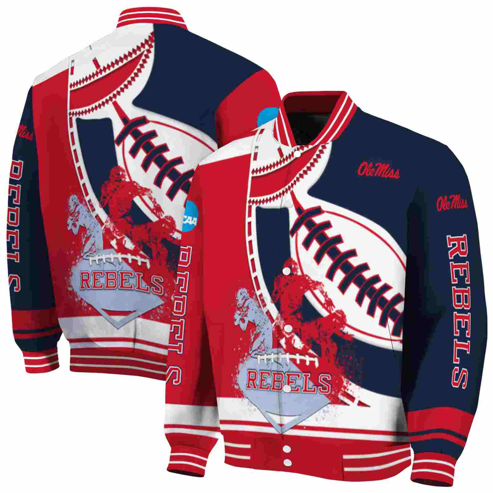 NcaaOle Miss Rebels Baseball Stitching Blue White Custom Baseball Jacket Sport Fans Gear