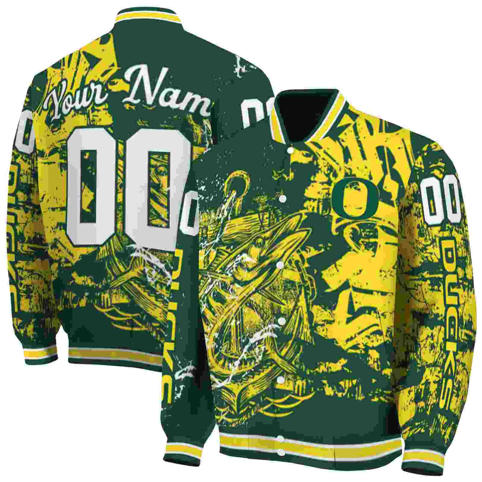 NcaaOregon Ducks Fishing Art Green Custom Baseball Jacket Sport Fans Gear
