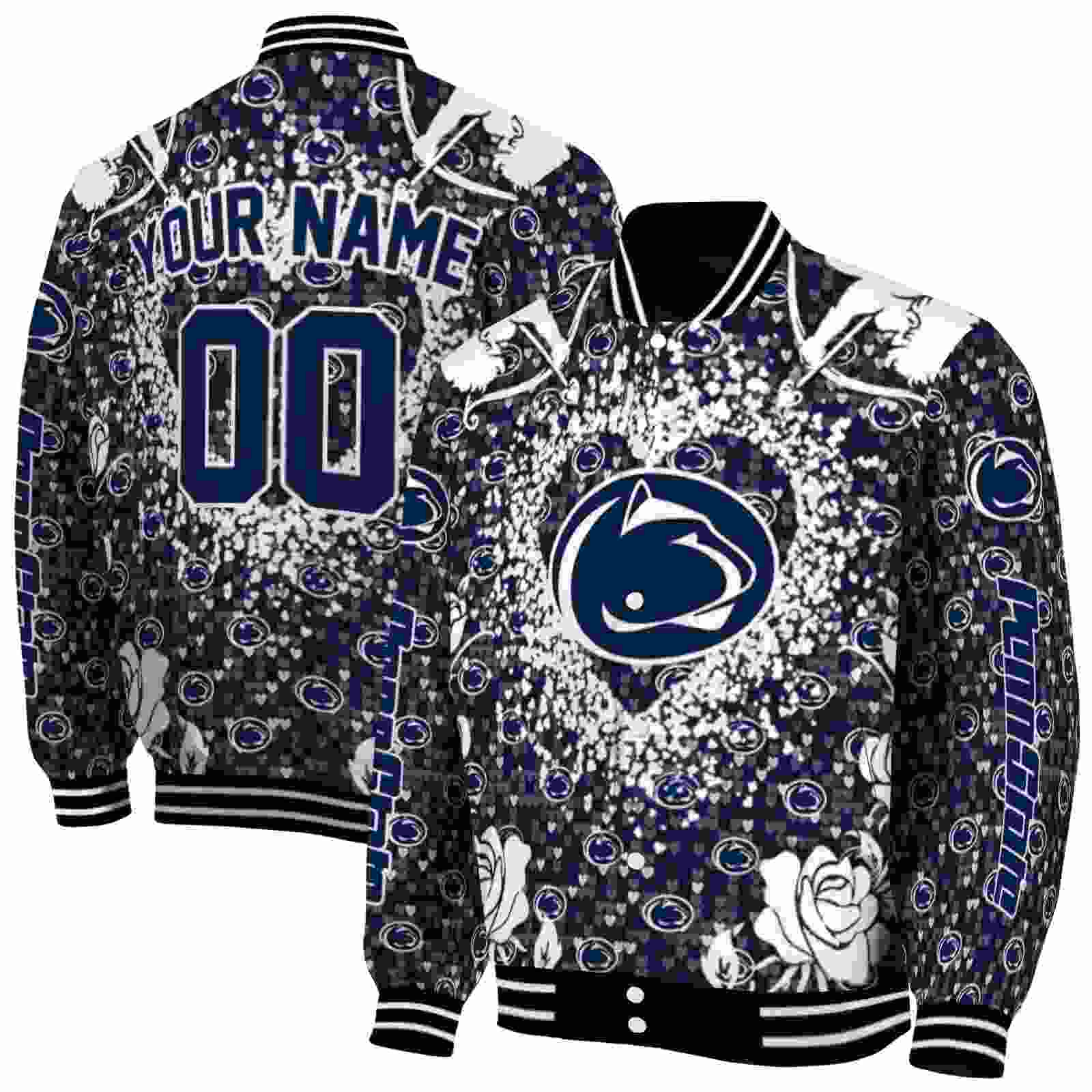 NcaaPenn State Nittany Lions Heart Explosion Blue Custom Baseball Jacket Sport Fans Gear