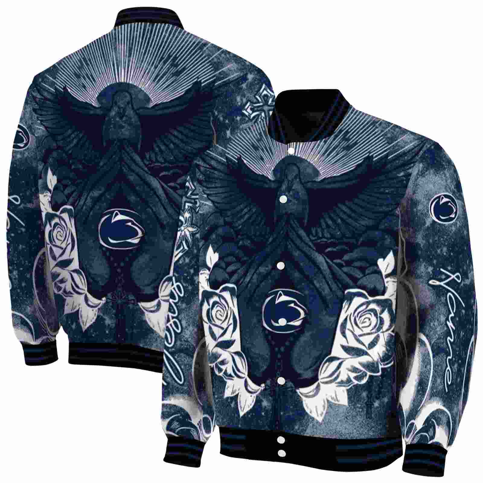 NcaaPenn State Nittany Lions Praying Hands Blue Custom Baseball Jacket Sport Fans Gear