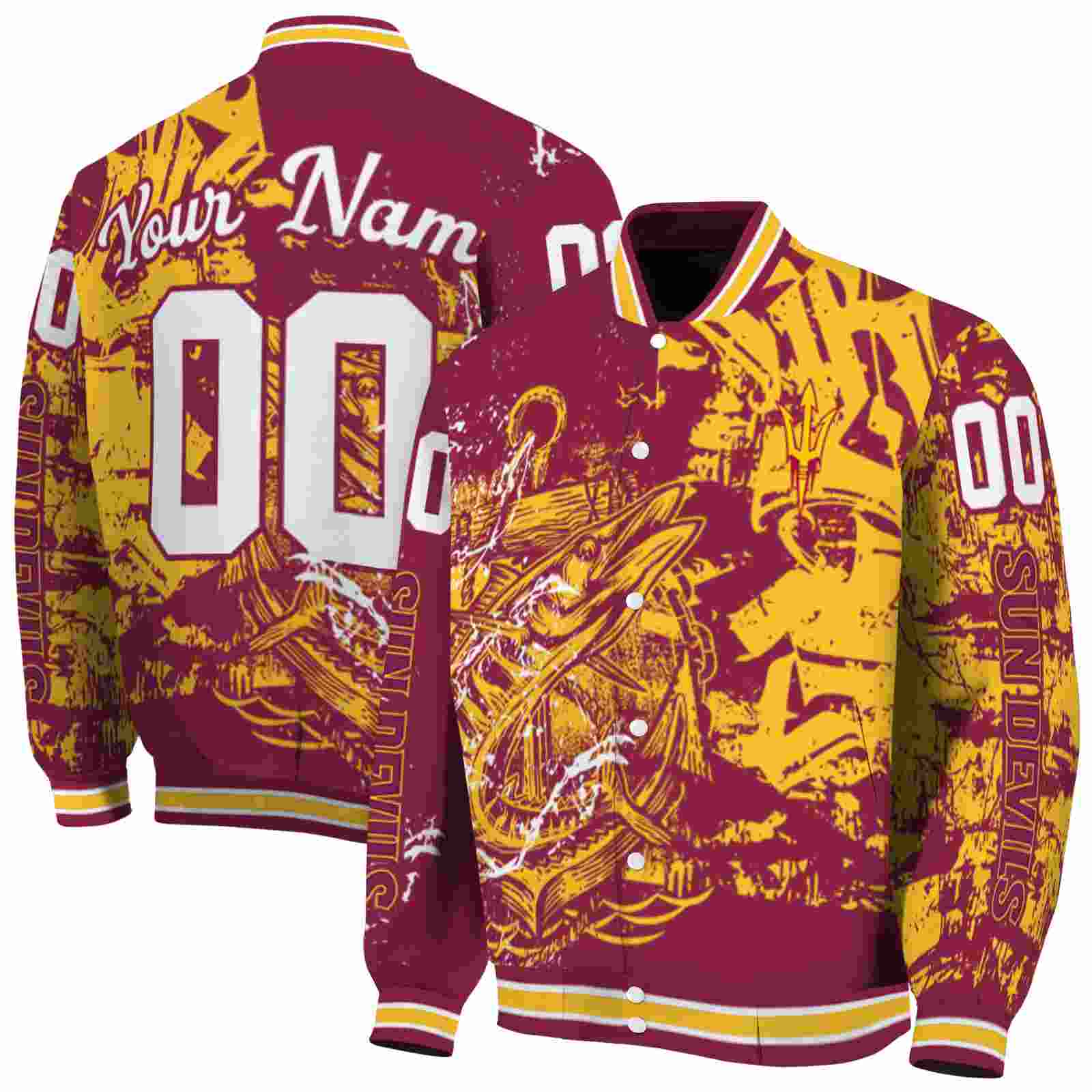 NcaaPersonalized Arizona State Sun Devils Fishing Art Maroon Custom Baseball Jacket Sport Fans Gear