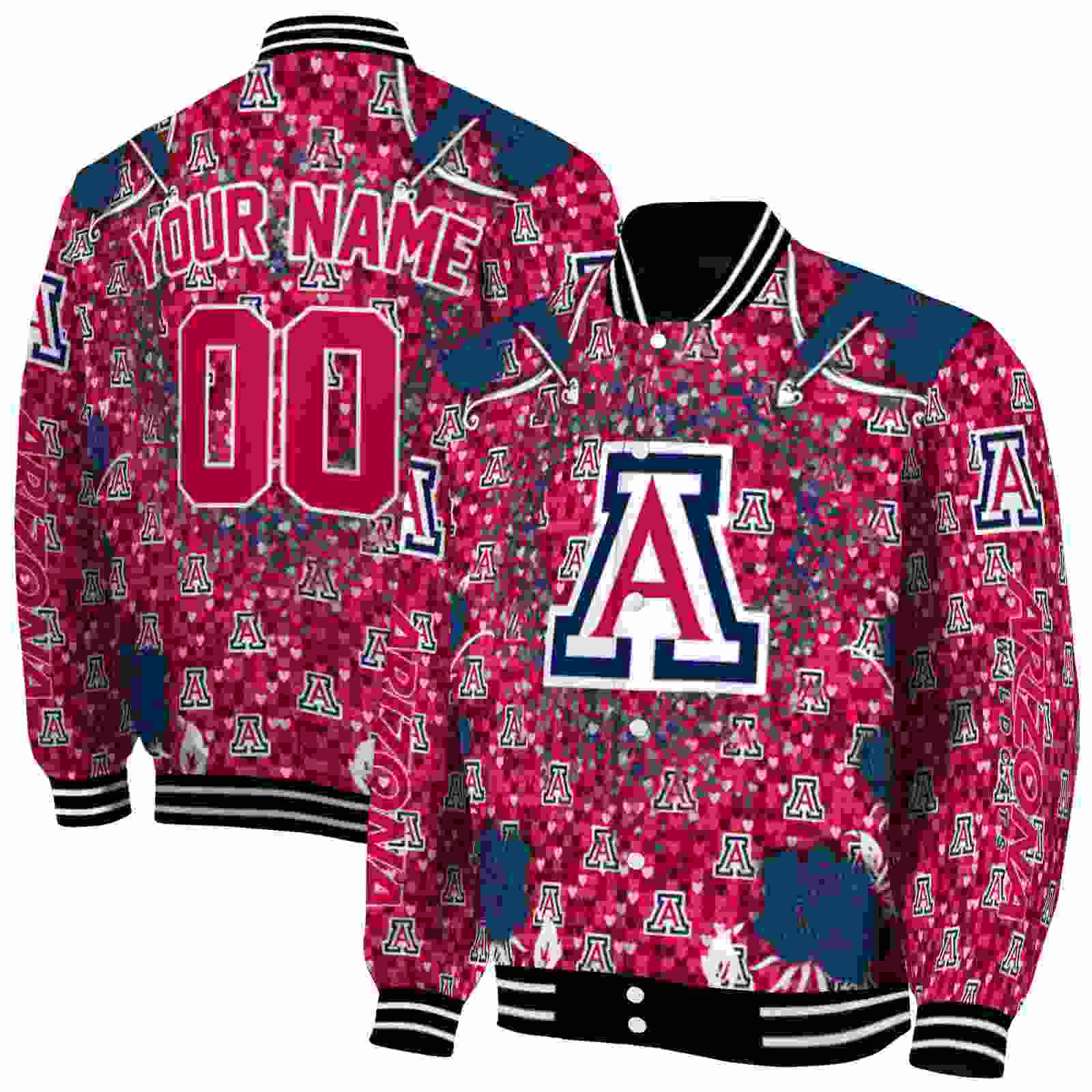 NcaaPersonalized Arizona Wildcats Heart Explosion Red Custom Baseball Jacket Sport Fans Gear