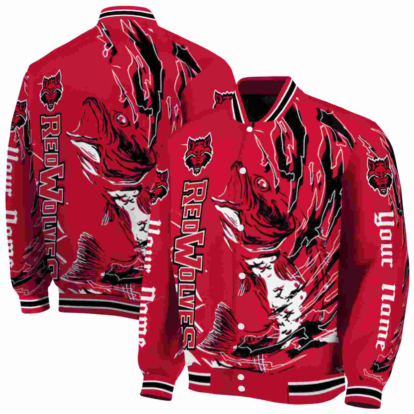 NcaaPersonalized Arkansas State Red Wolves Fishing Passion Scarlet White Custom Baseball Jacket Sport Fans Gear
