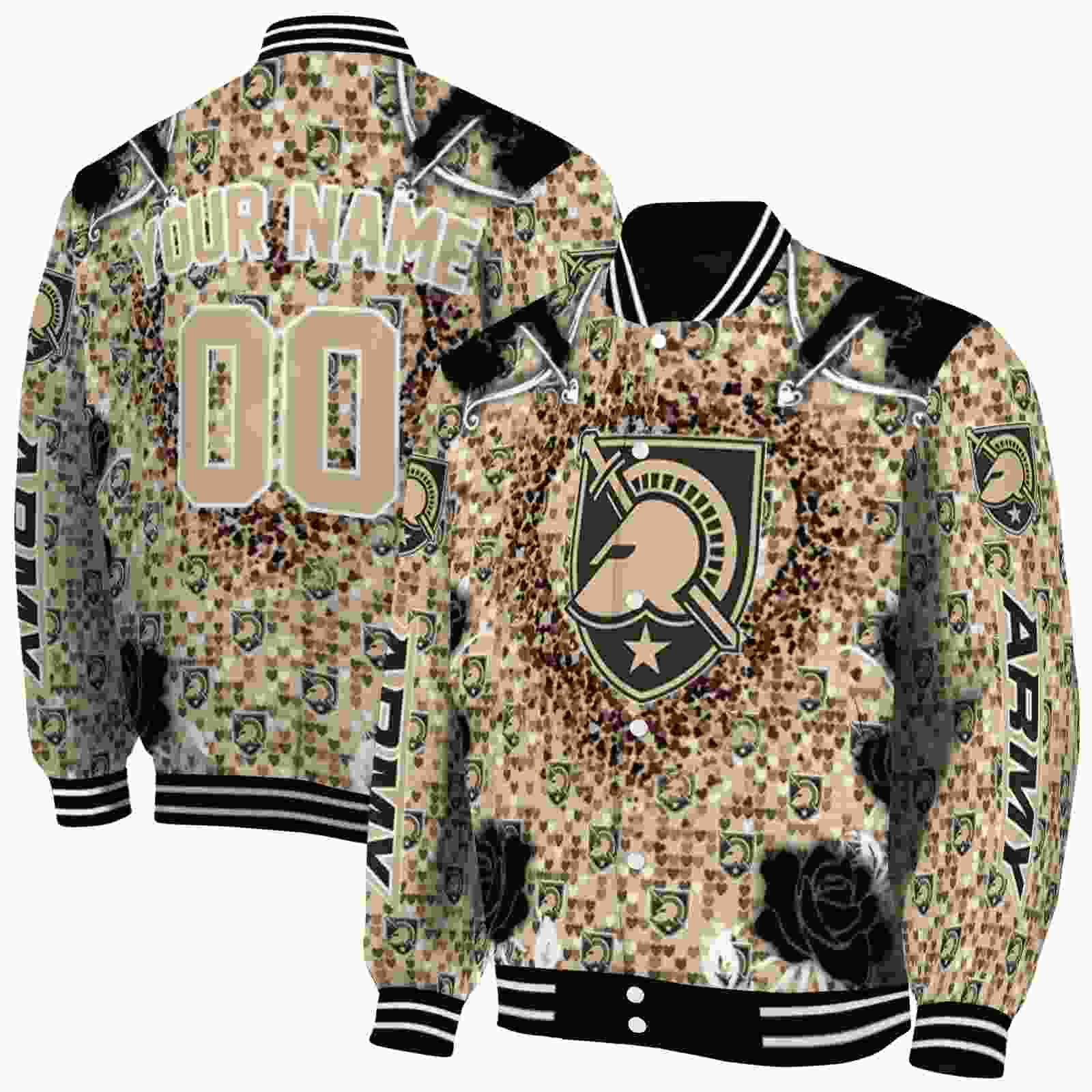 NcaaPersonalized Army Black Knights Heart Explosion Gold Custom Baseball Jacket Sport Fans Gear
