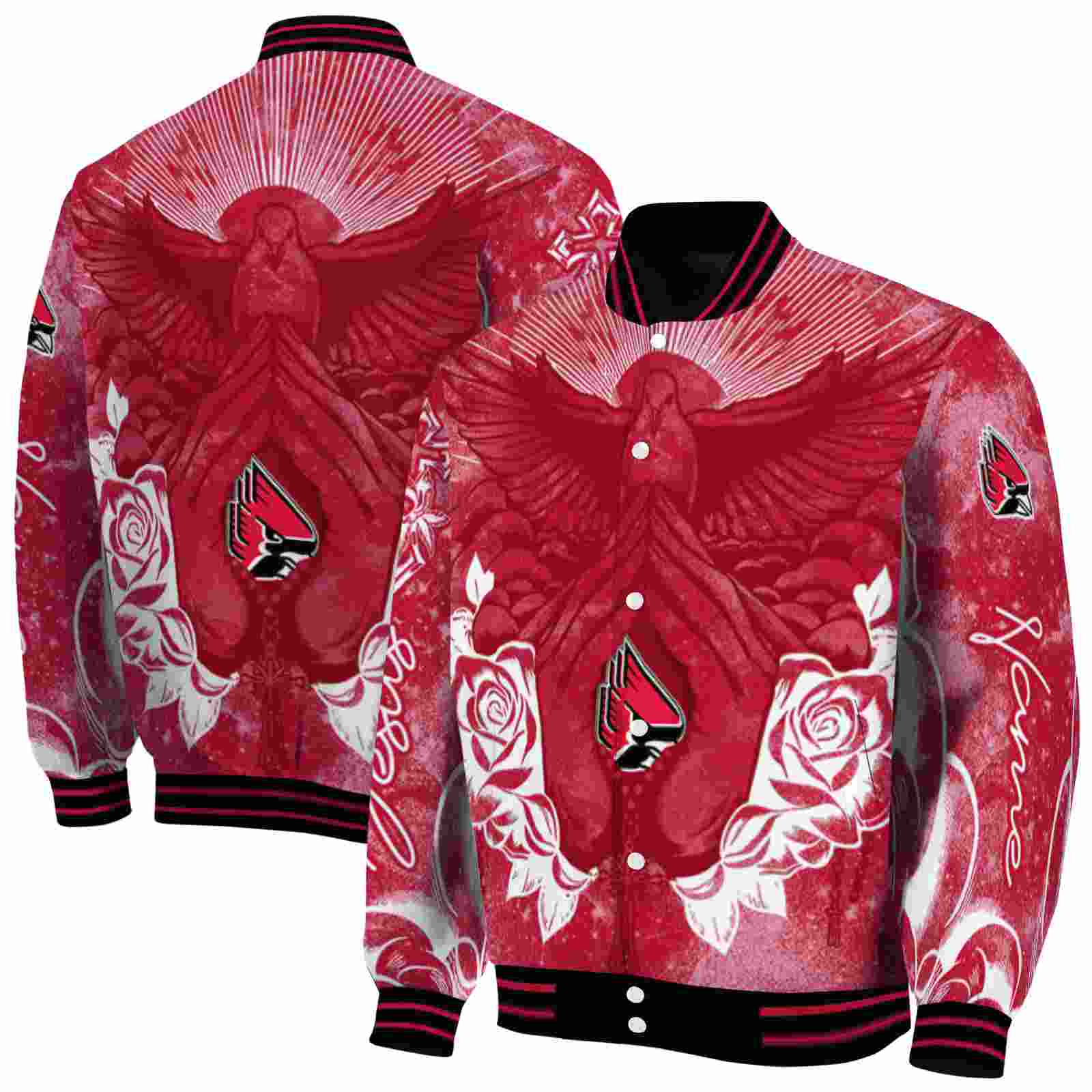 NcaaPersonalized Ball State Cardinals Praying Hands Red Custom Baseball Jacket Sport Fans Gear