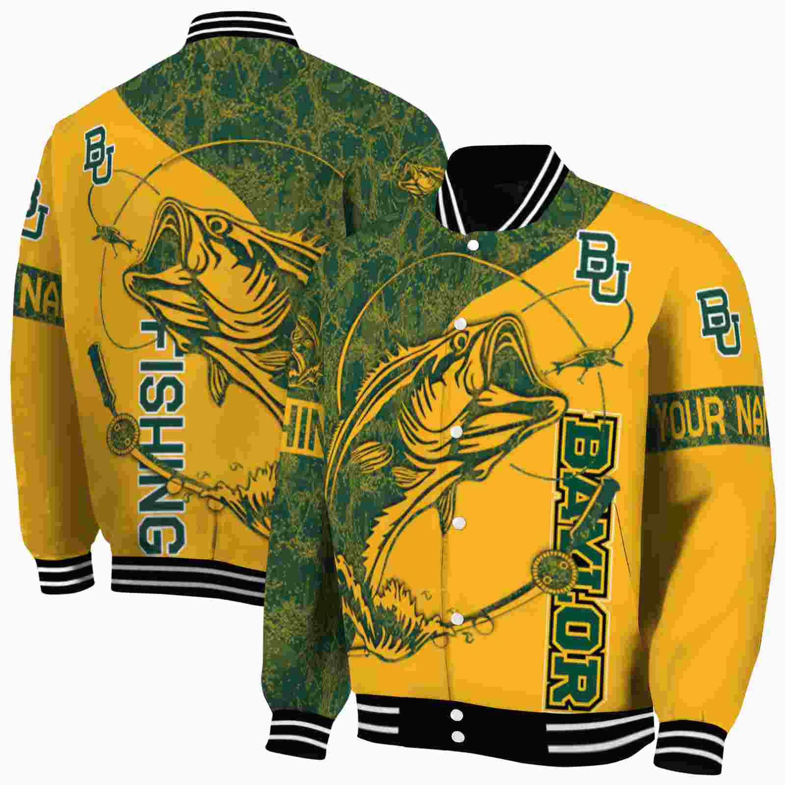 NcaaPersonalized Baylor Bears Fishing Rod Gold Custom Baseball Jacket Sport Fans Gear