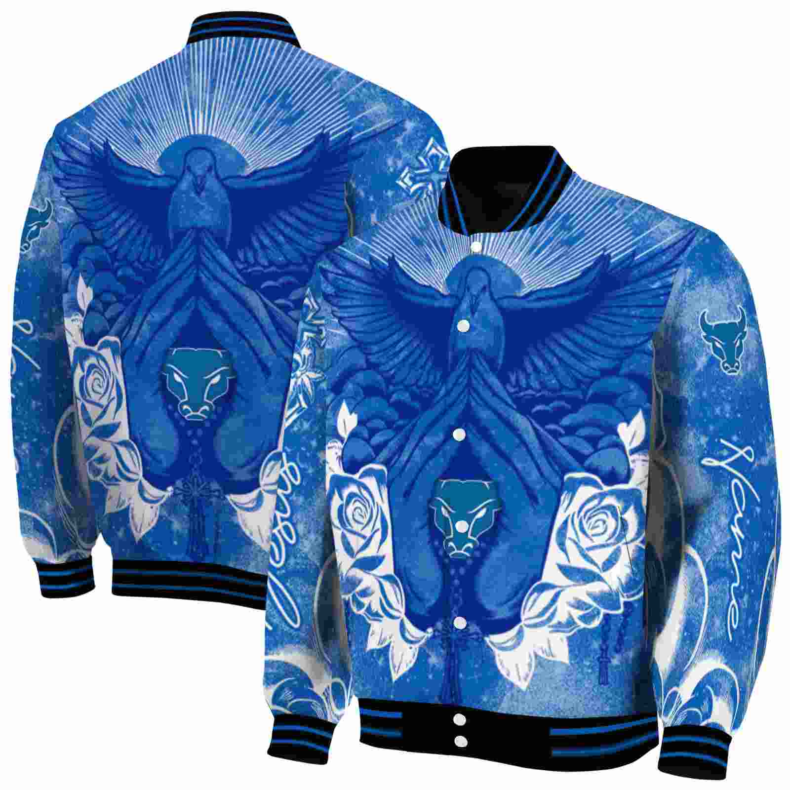 NcaaPersonalized Buffalo Bulls Praying Hands Royal Blue Custom Baseball Jacket Sport Fans Gear