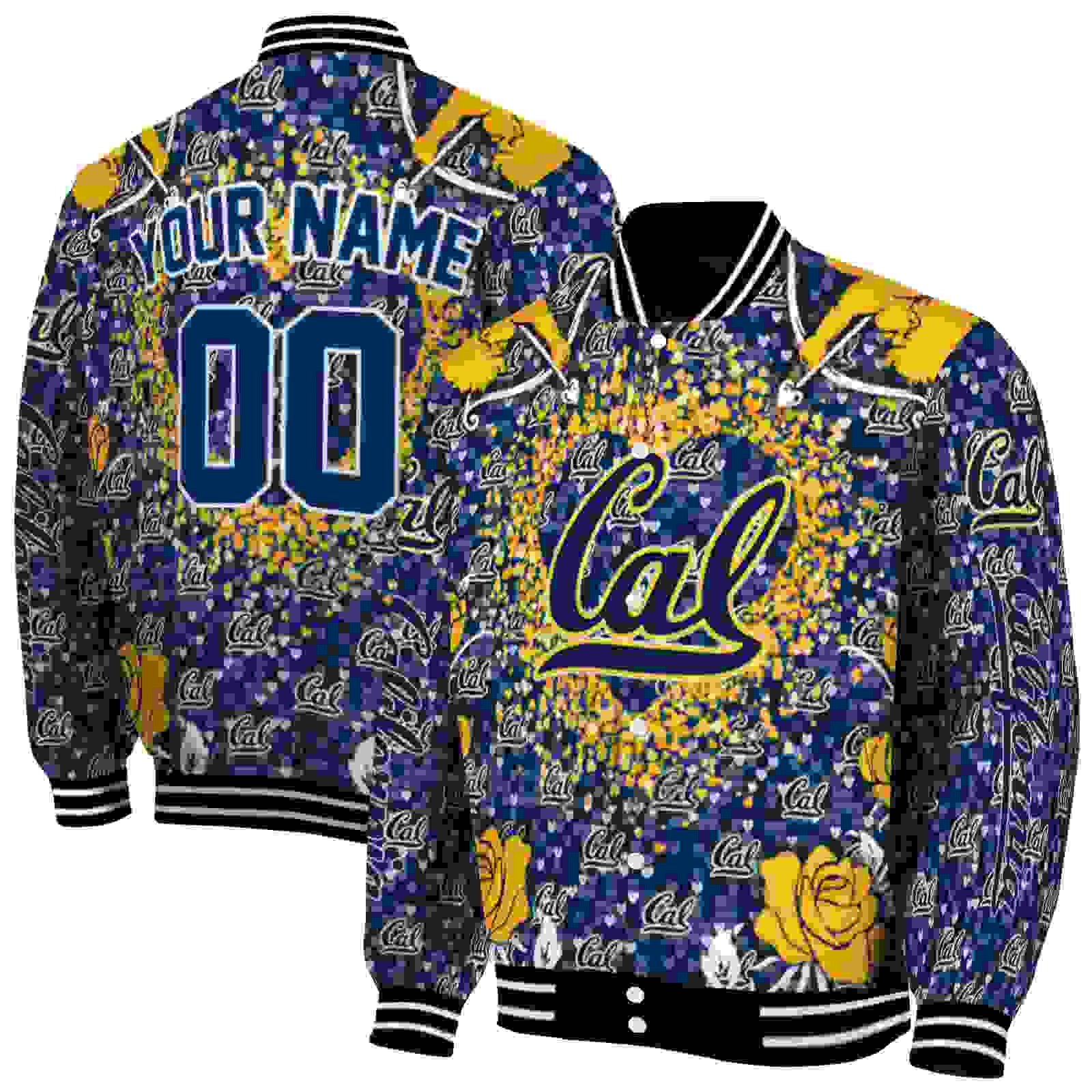 NcaaPersonalized California Golden Bears Heart Explosion Blue Custom Baseball Jacket Sport Fans Gear