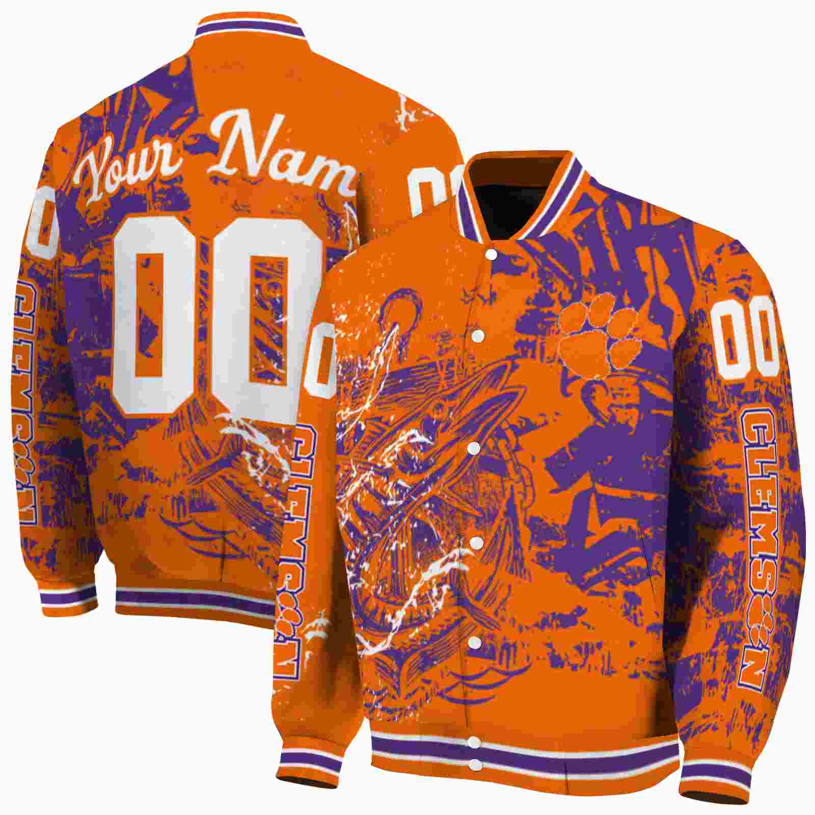 NcaaPersonalized Clemson Tigers Fishing Art Orange Custom Baseball Jacket Sport Fans Gear