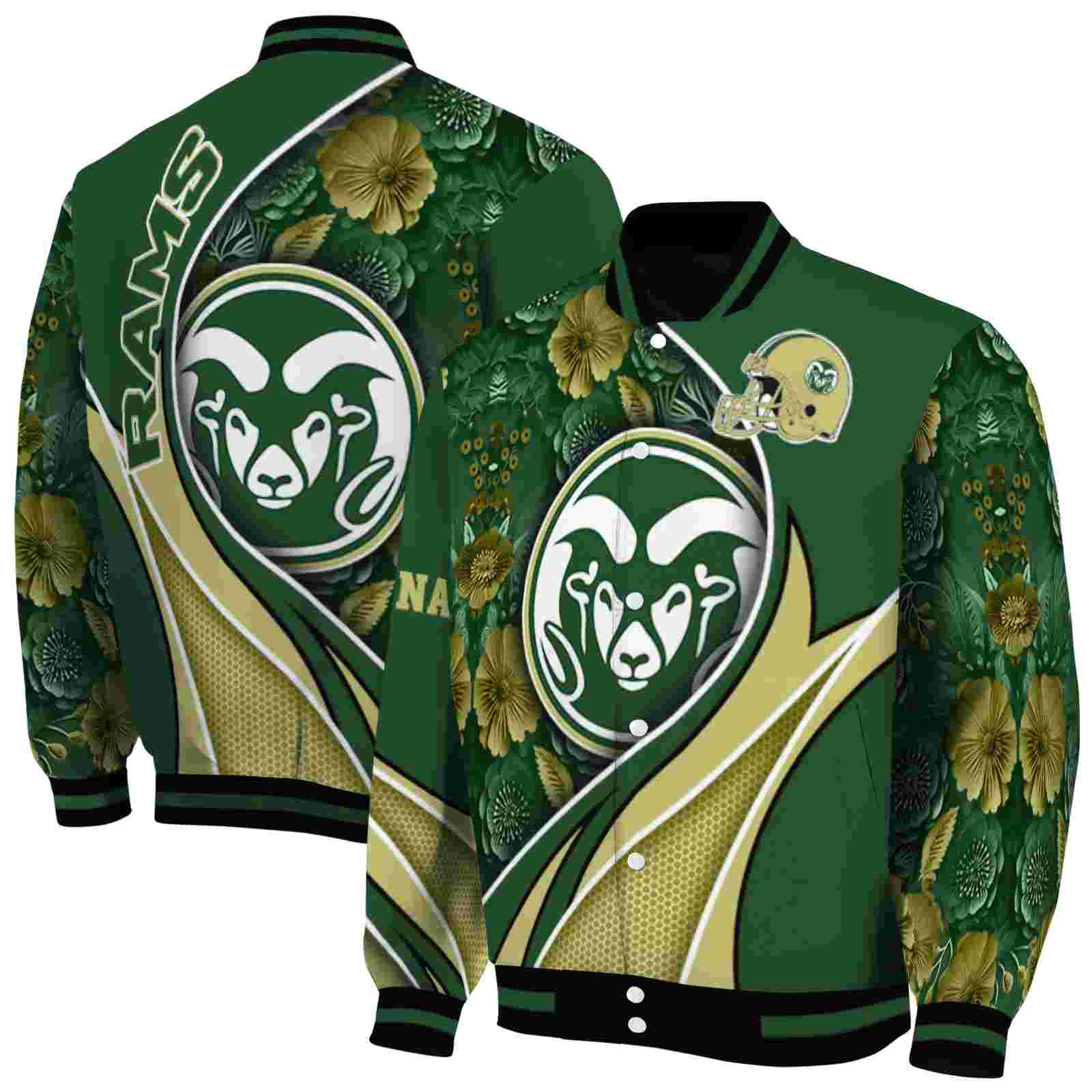 NcaaPersonalized Colorado State Rams Floral Print Green Custom Baseball Jacket Sport Fans Gear