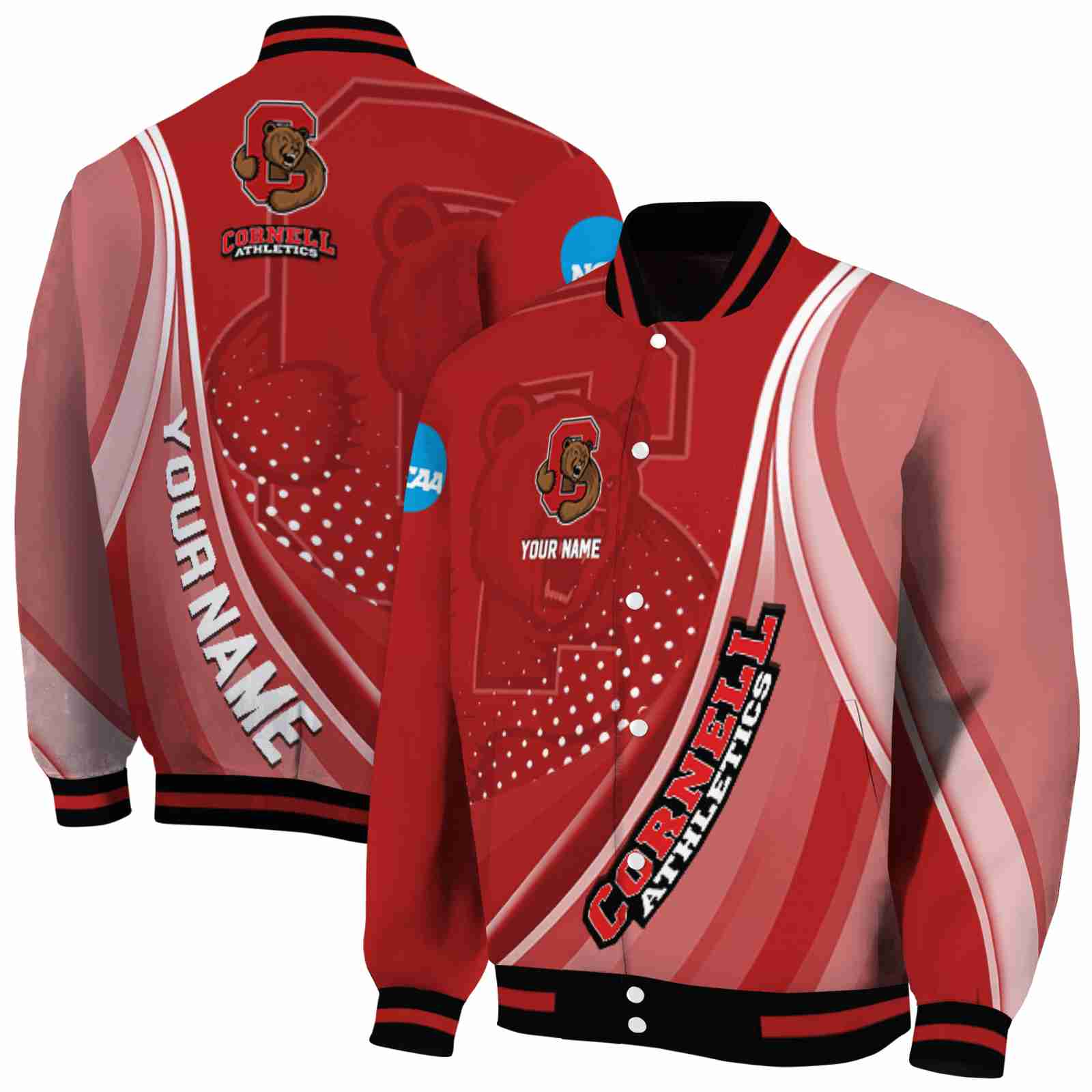NcaaPersonalized Cornell Big Red Wave Patterns Red Custom Baseball Jacket Sport Fans Gear