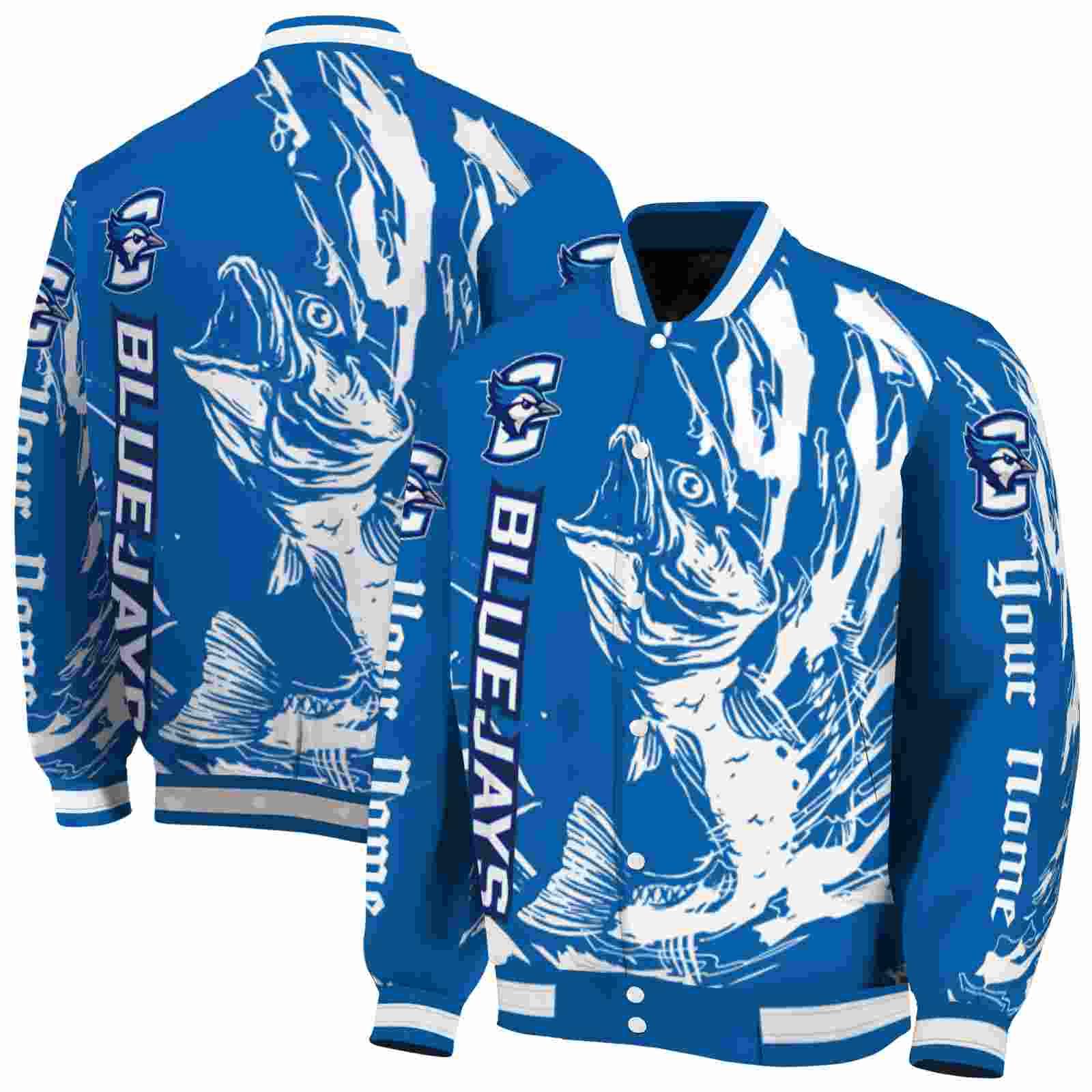 NcaaPersonalized Creighton Bluejays Fishing Passion Blue White Custom Baseball Jacket Sport Fans Gear