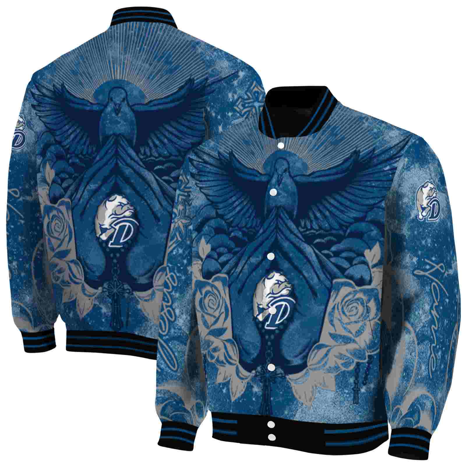 NcaaPersonalized Drake Bulldogs Praying Hands Blue Custom Baseball Jacket Sport Fans Gear