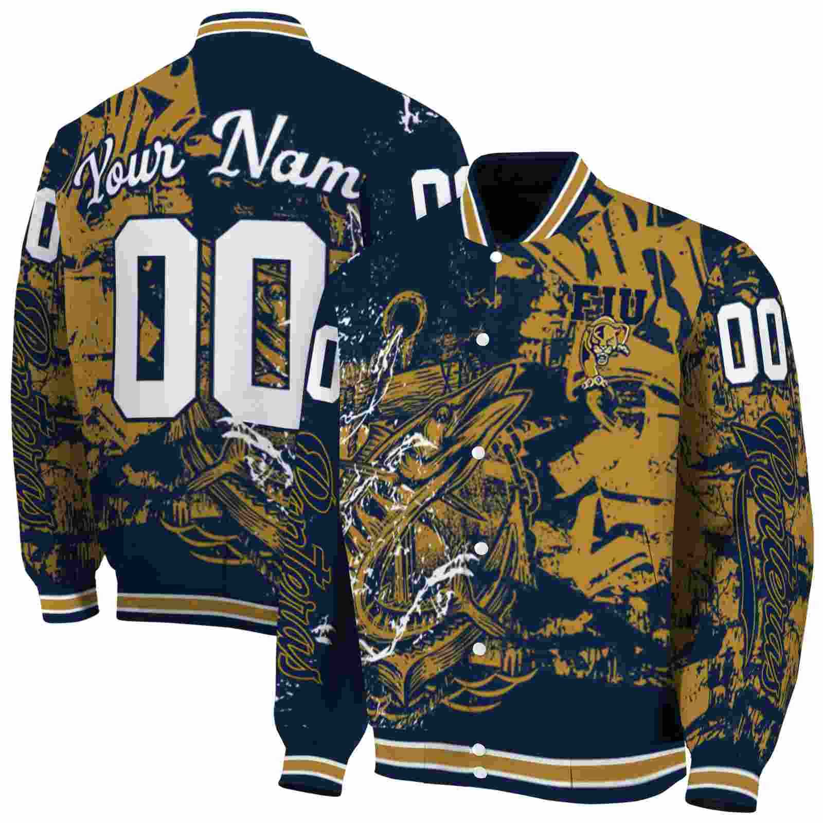 NcaaPersonalized FIU Panthers Fishing Art Blue Custom Baseball Jacket Sport Fans Gear
