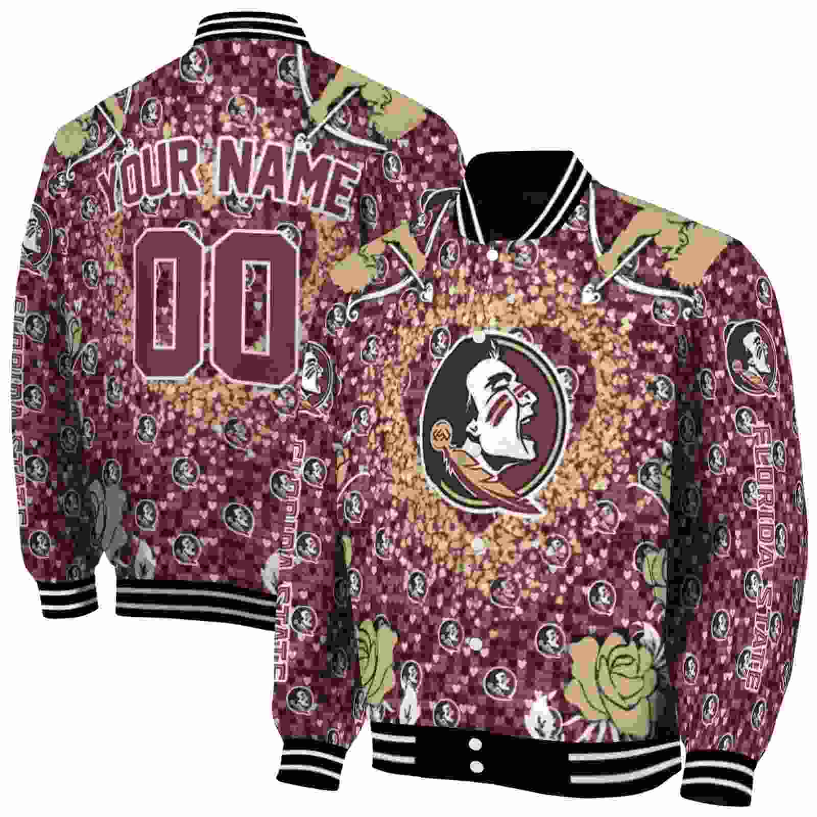 NcaaPersonalized Florida State Seminoles Heart Explosion Garnet Custom Baseball Jacket Sport Fans Gear
