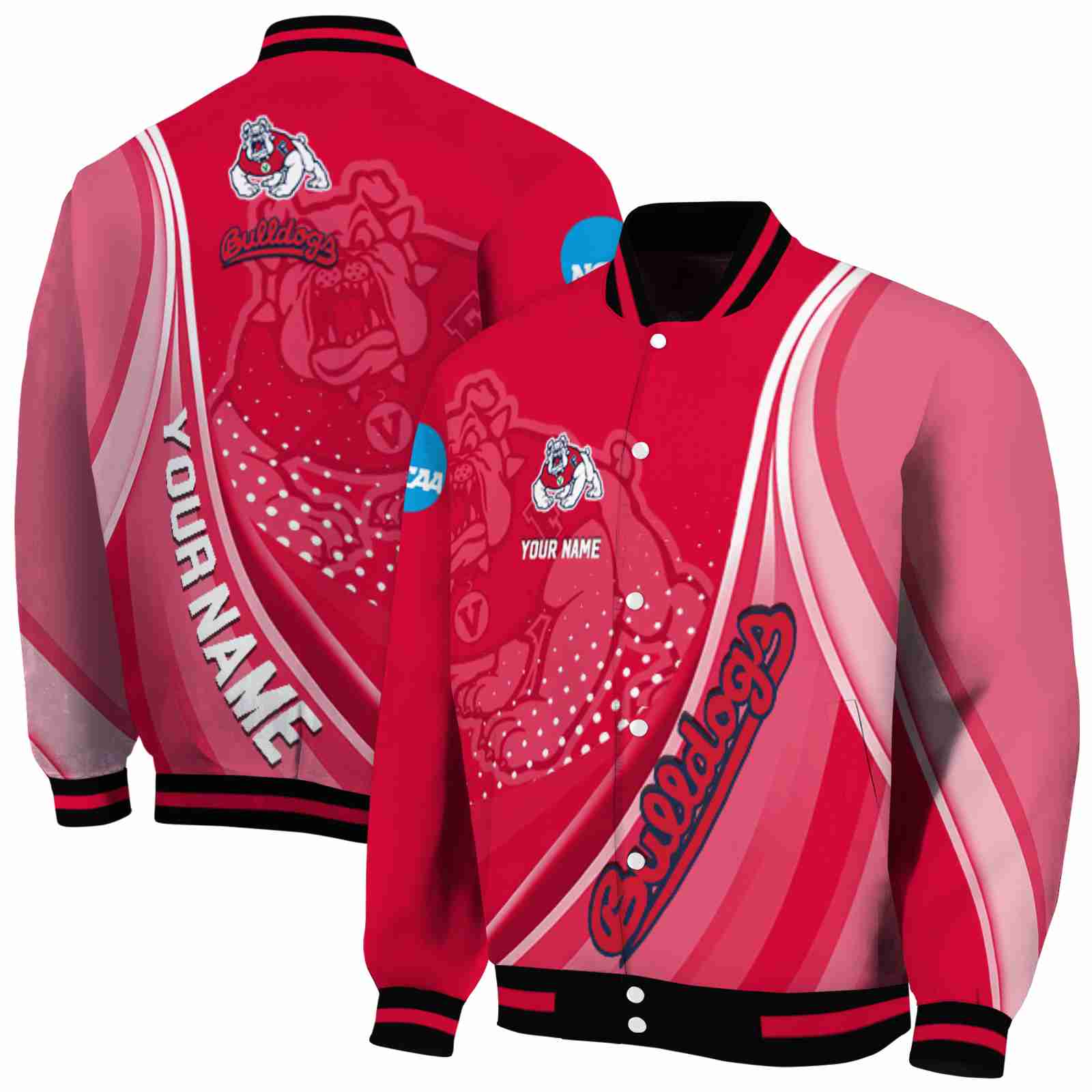 NcaaPersonalized Fresno State Bulldogs Wave Patterns Red Custom Baseball Jacket Sport Fans Gear