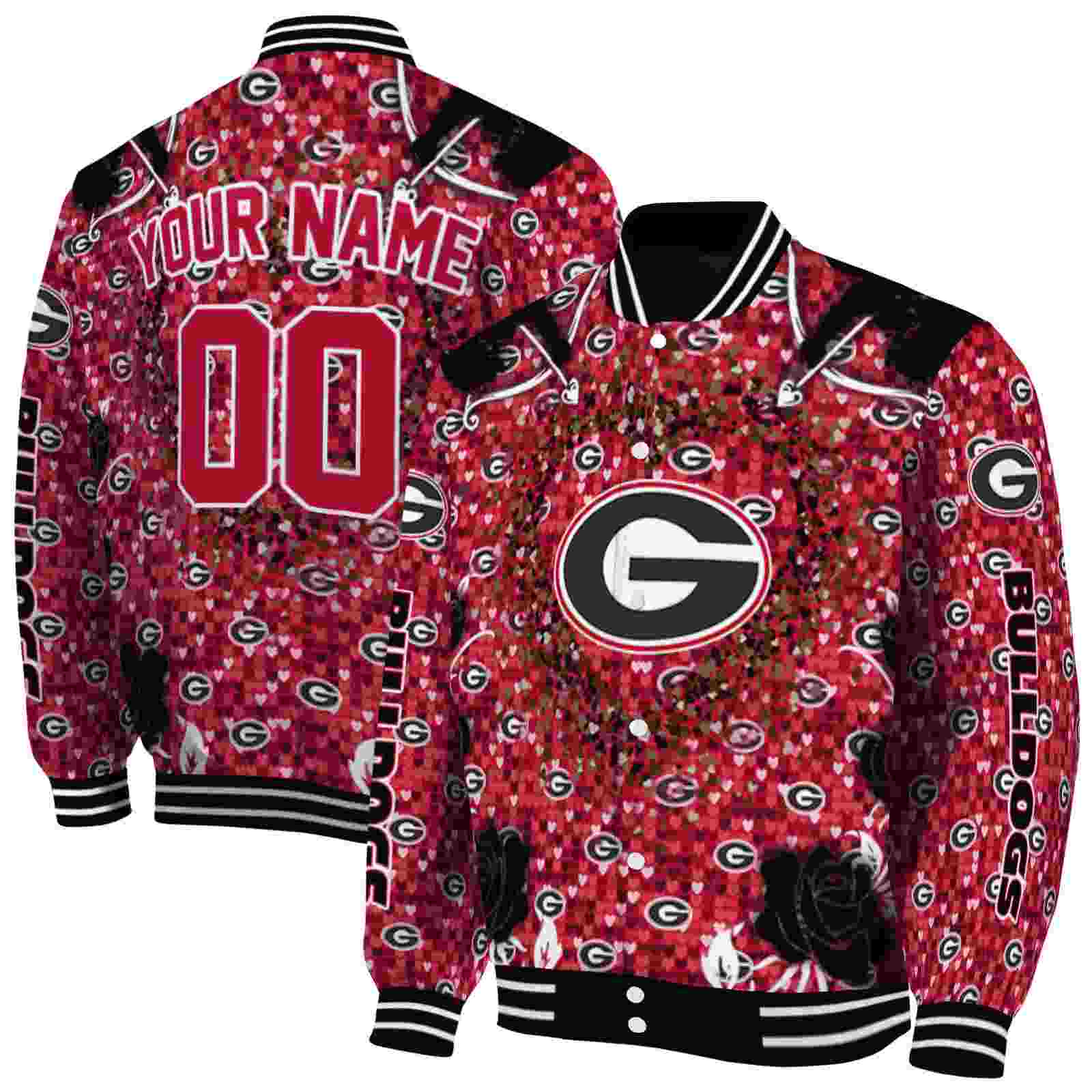 NcaaPersonalized Georgia Bulldogs Heart Explosion Red Custom Baseball Jacket Sport Fans Gear