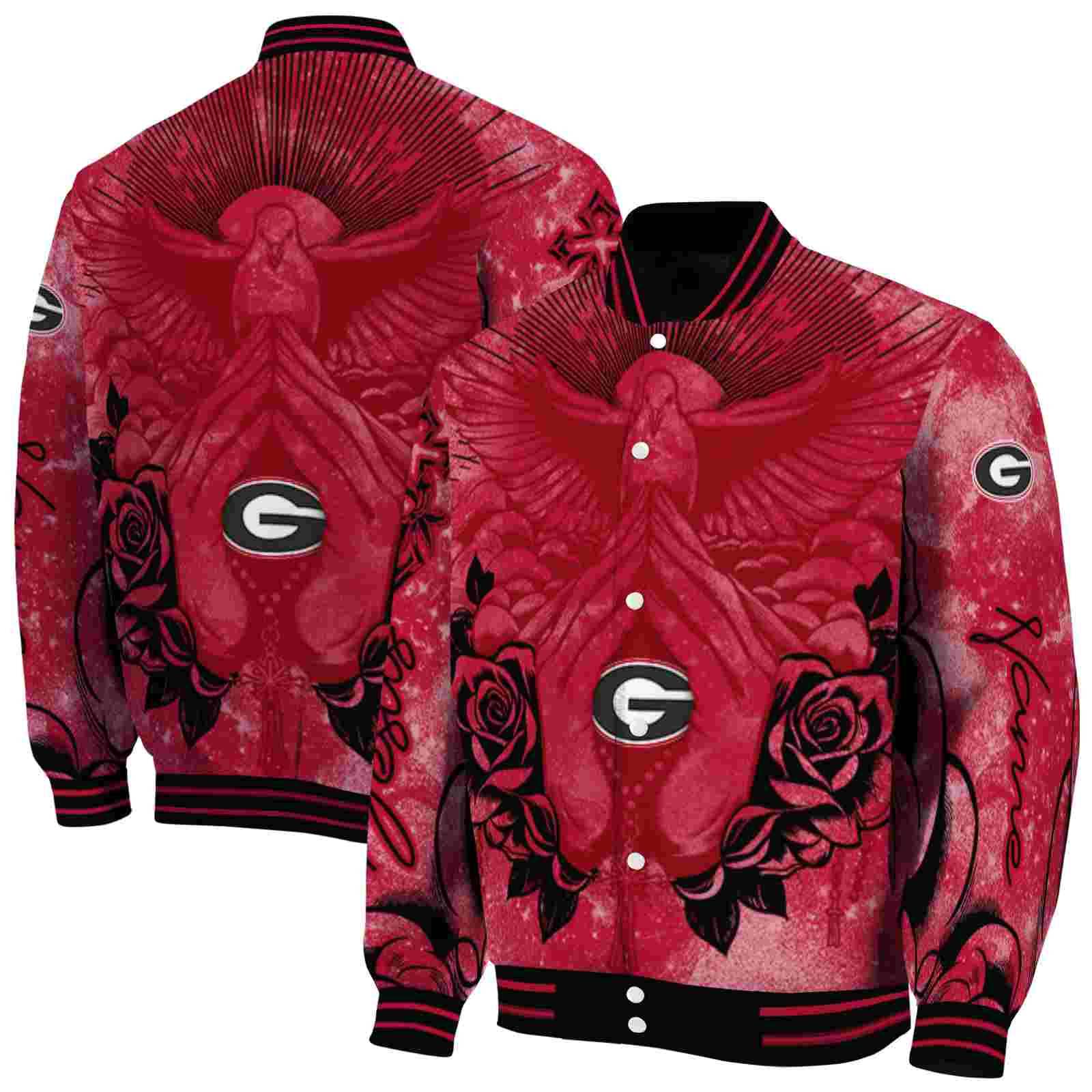 NcaaPersonalized Georgia Bulldogs Praying Hands Red Custom Baseball Jacket Sport Fans Gear