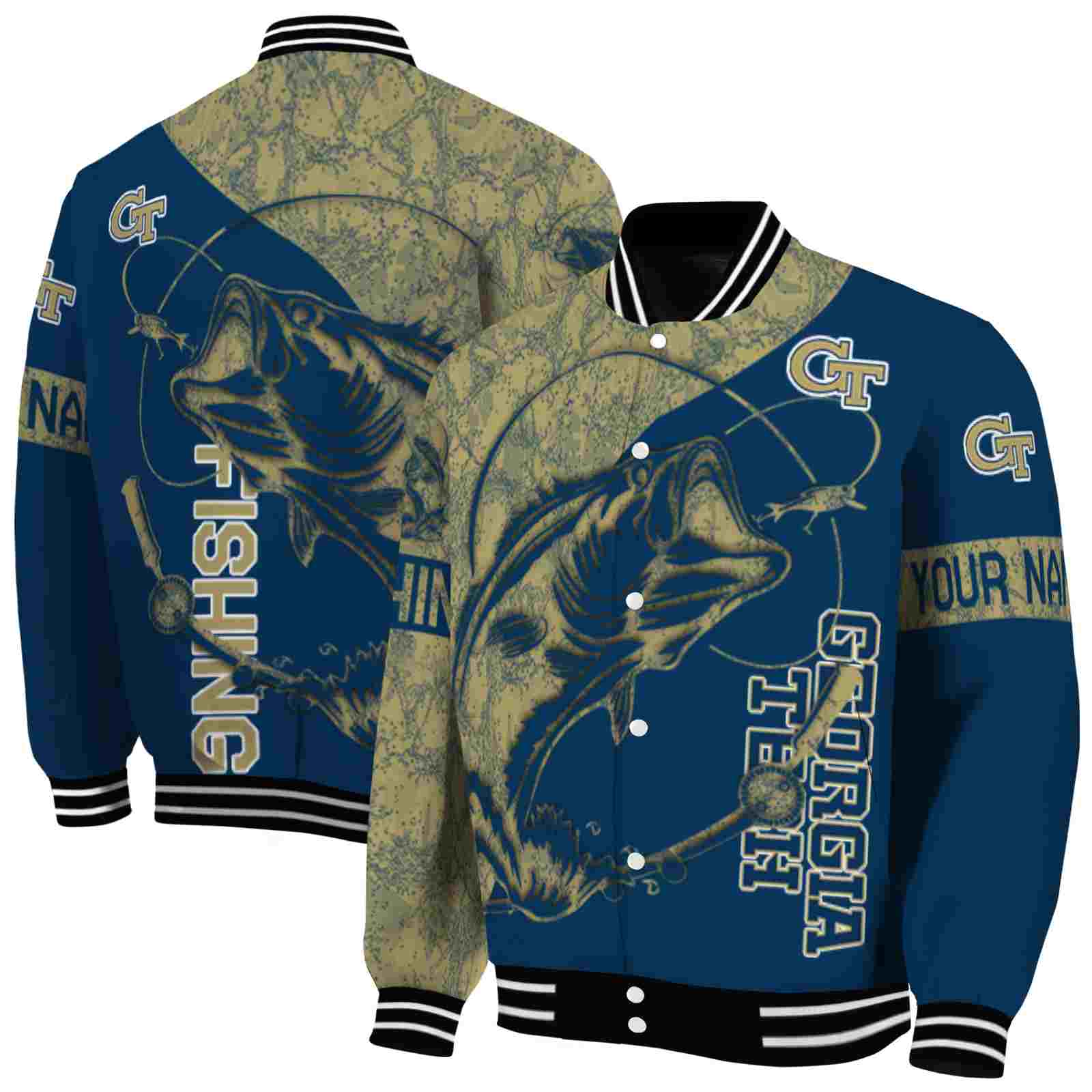 NcaaPersonalized Georgia Tech Yellow Custom Baseball Jacket Sport Fans Gears Fishing Rod Blue Custom Baseball Jacket Sport Fans Gear
